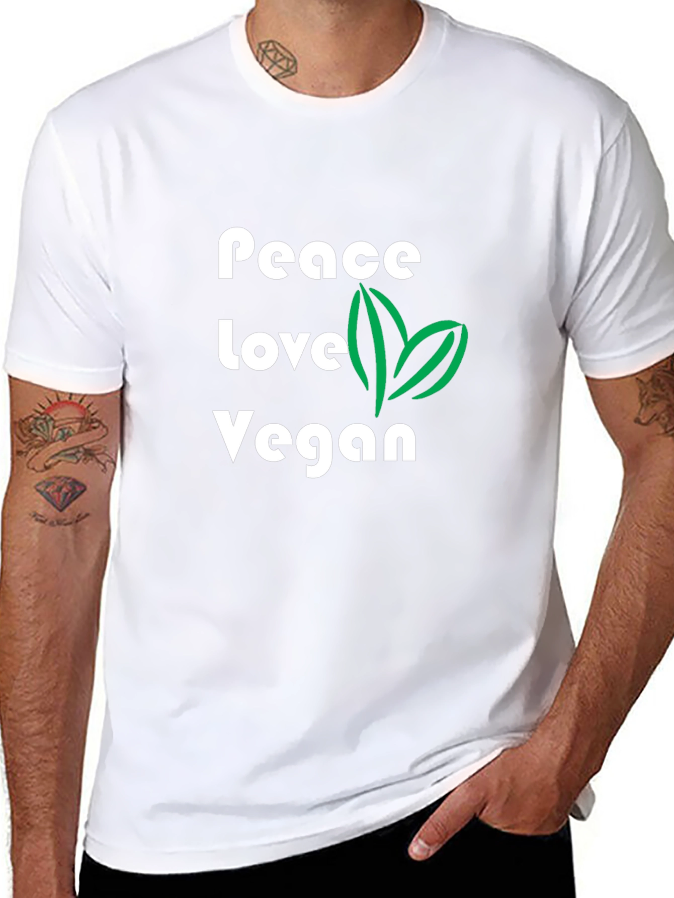 Black Peace Love Vegan Graphic T-Shirt - Black view 8
