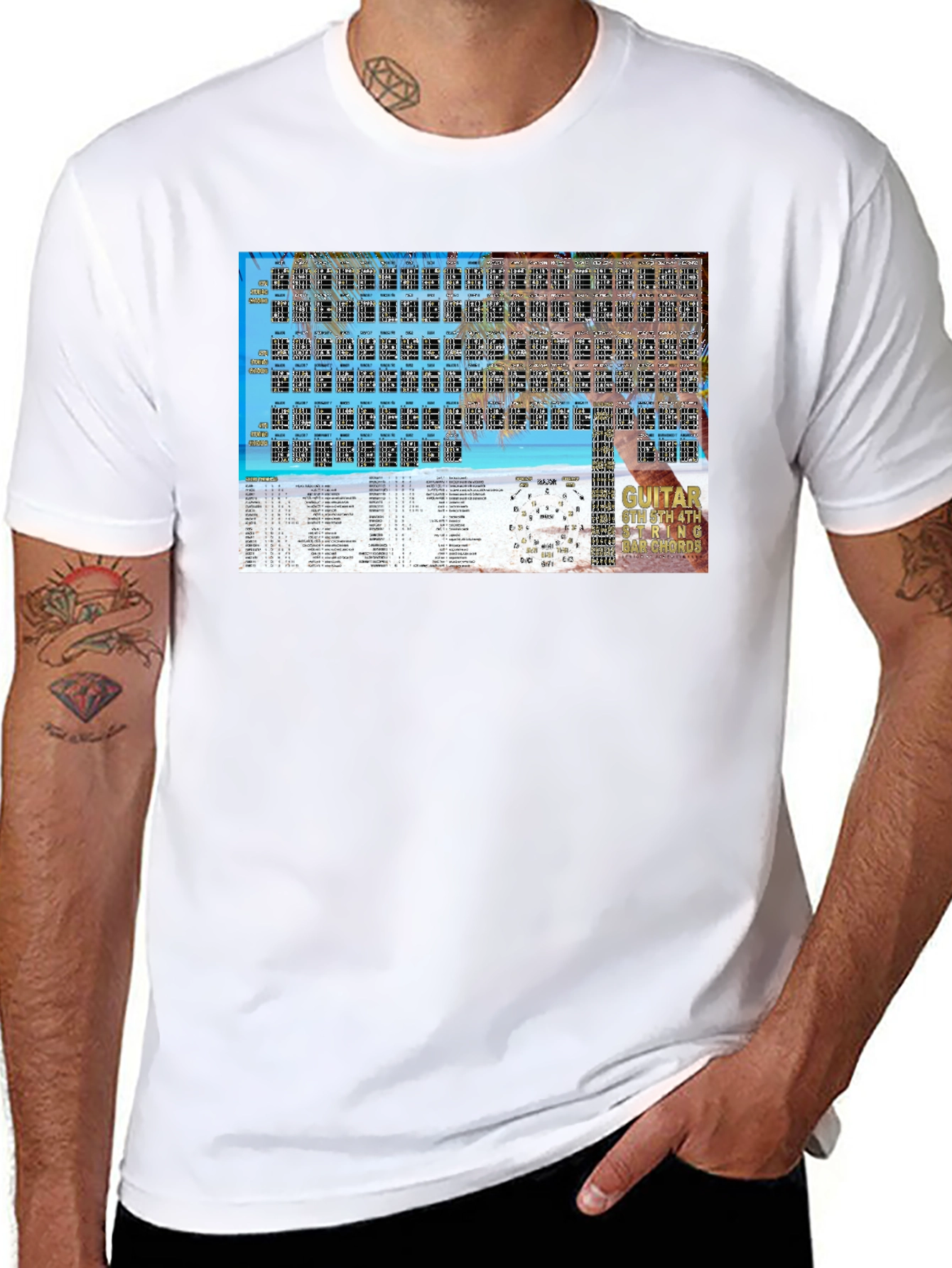 Black Guitar Chords Beach T-Shirt view 8