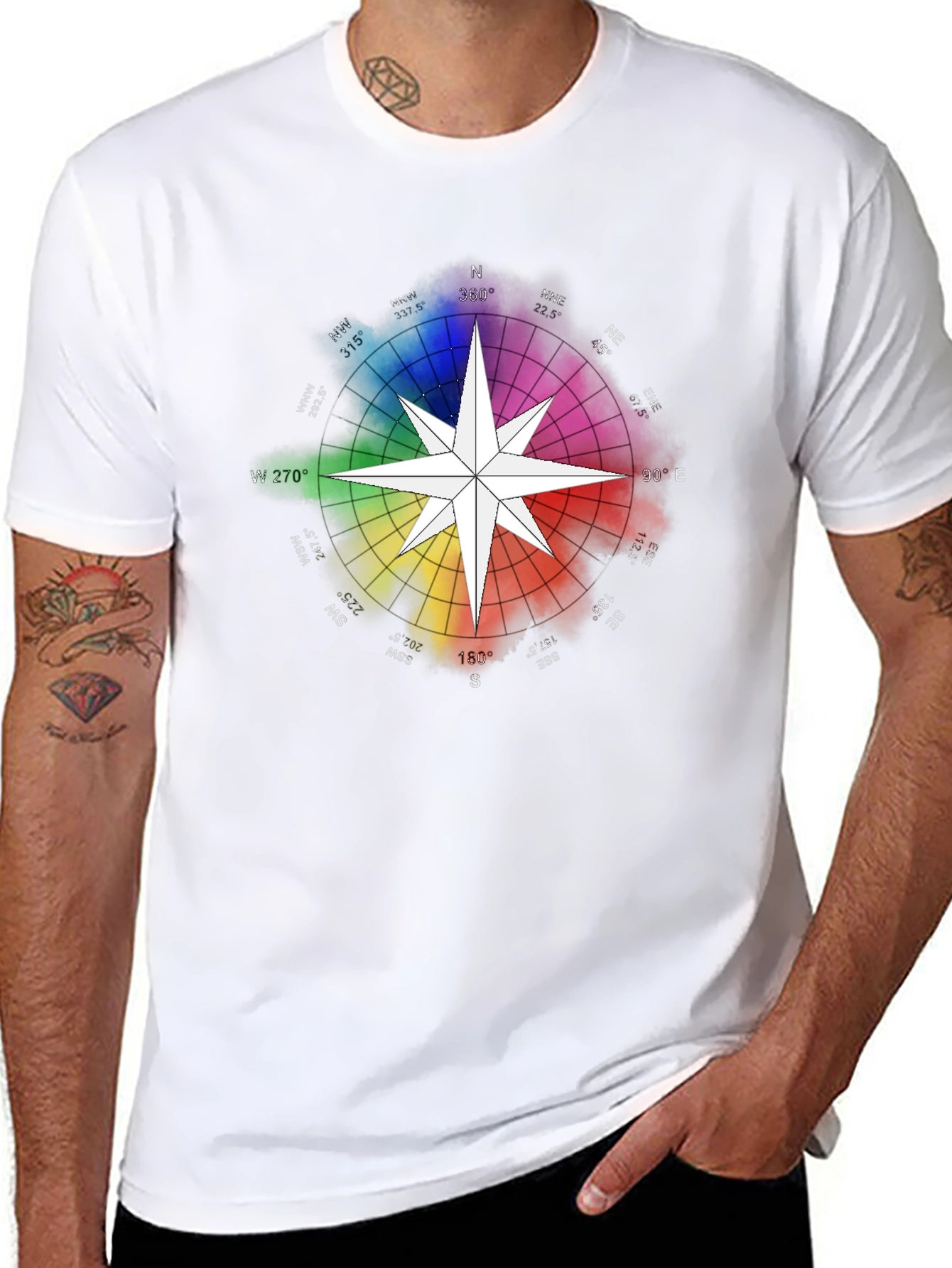 Black Rainbow Compass Star Graphic T-Shirt - Stylish Black Tee view 8