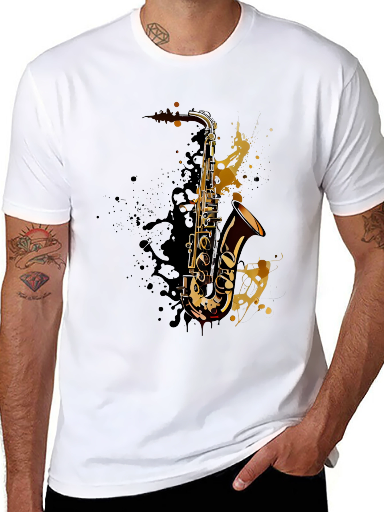 Black Saxophone Splash Graphic T-Shirt - Music Lover Tee view 8