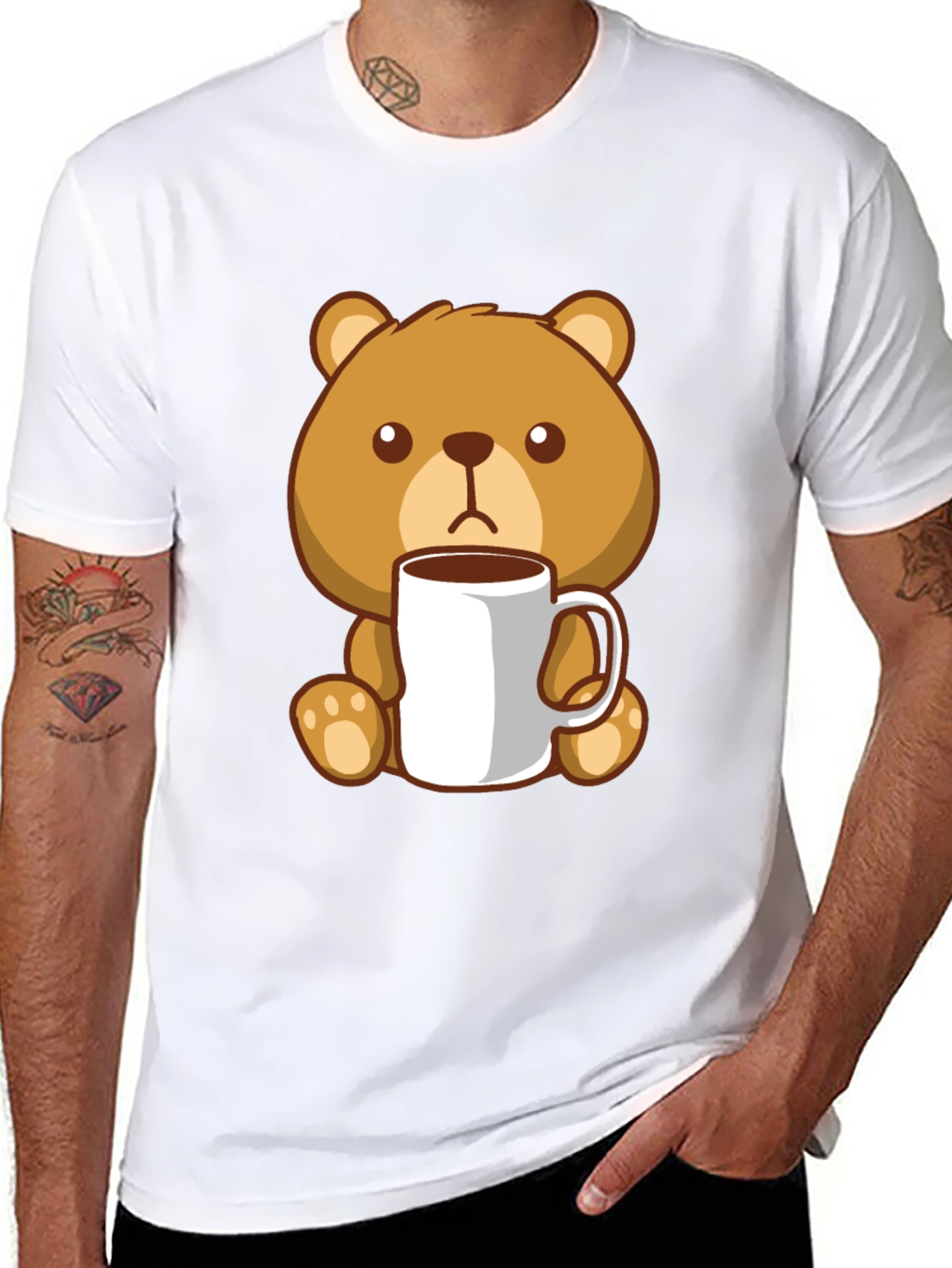 Black Cute Bear Coffee Lover Black T-Shirt view 8