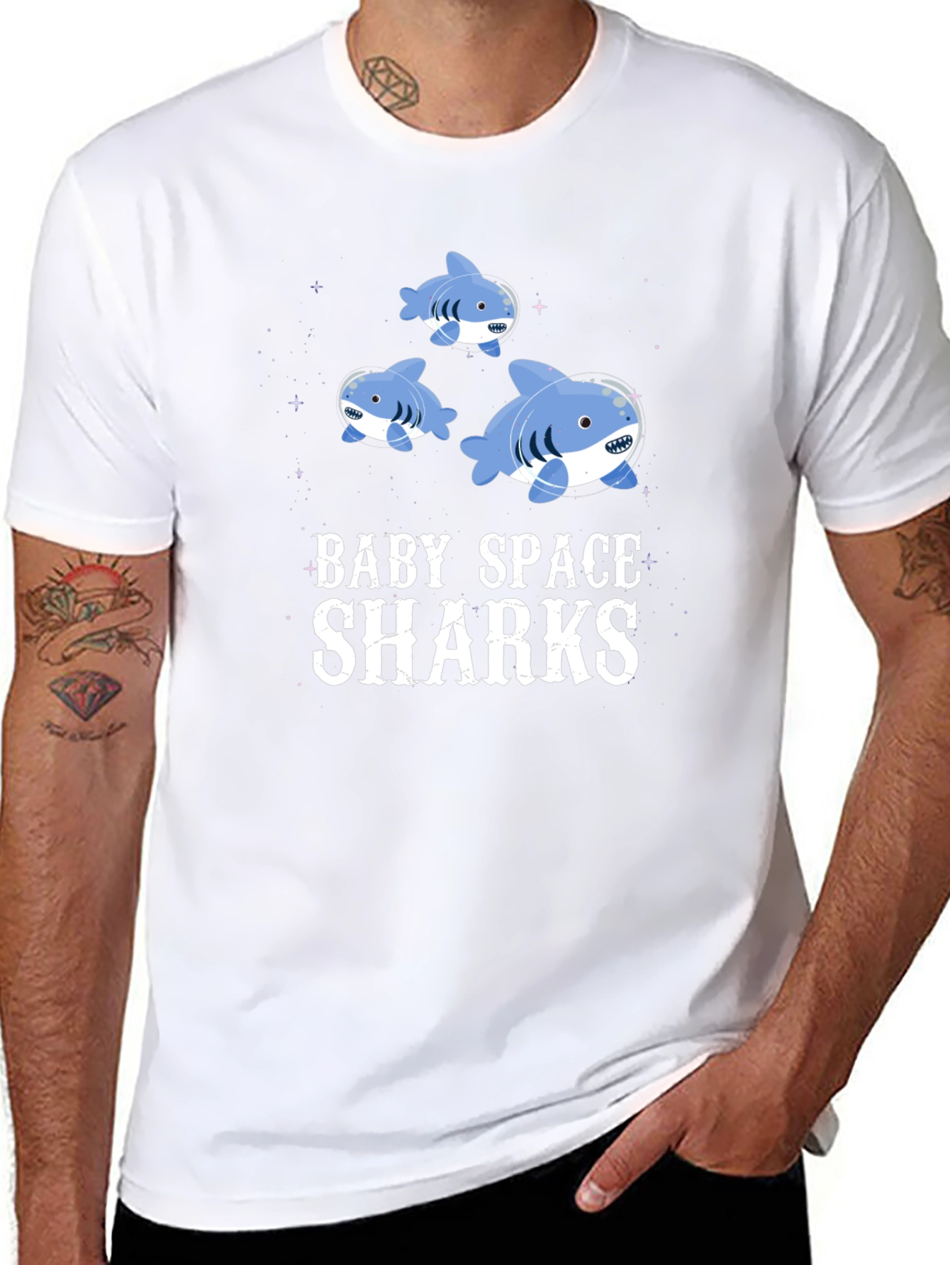 Black Baby Space Sharks Graphic T-Shirt view 8