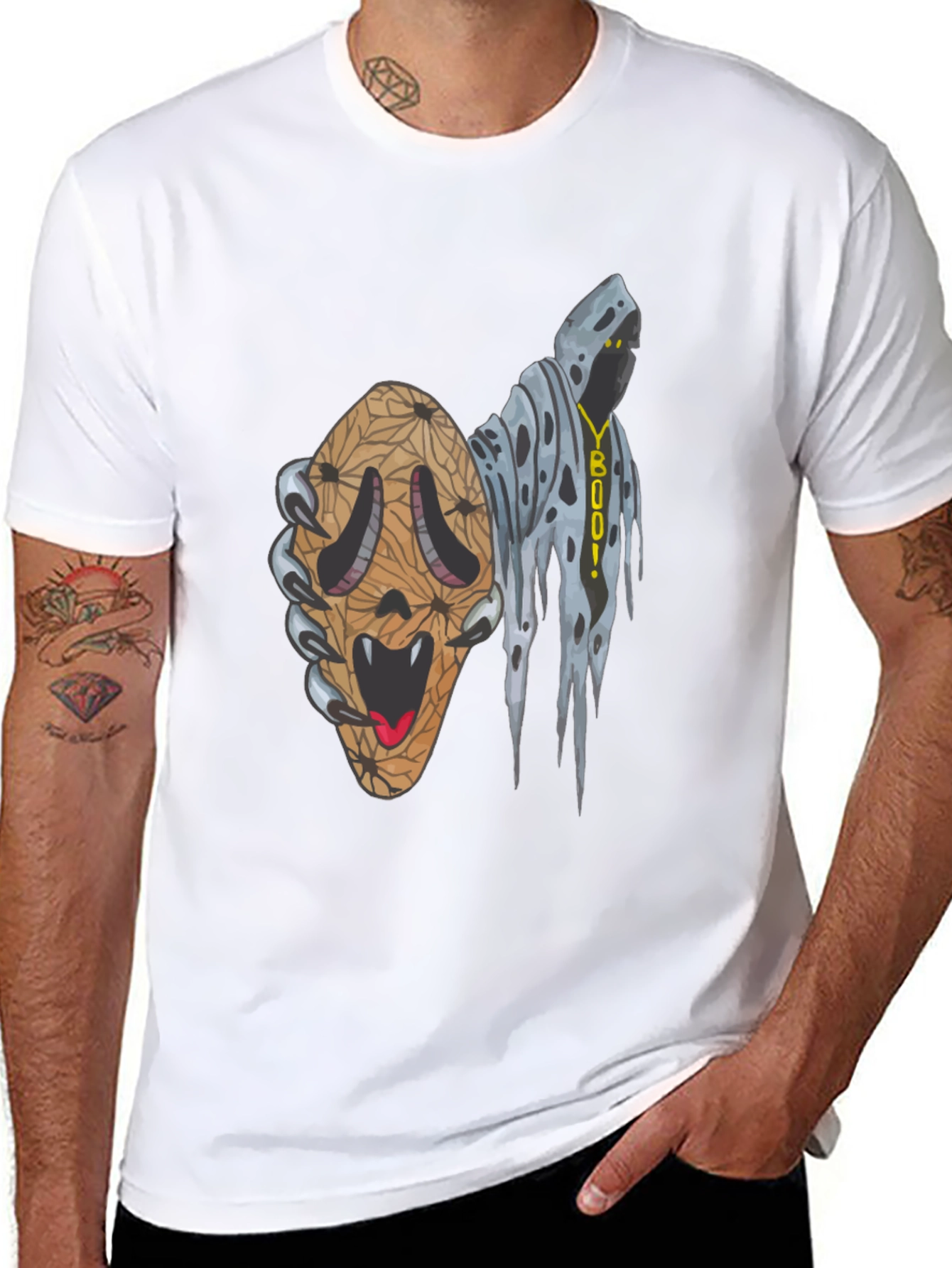 Black Spooky Season Graphic Tee -  Ghost & Scream Mashup! view 8