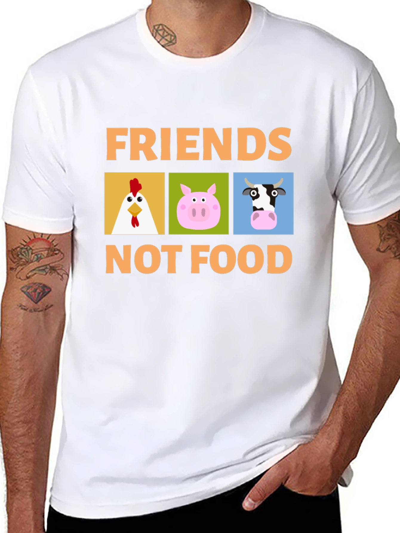 Black Friends Not Food T-Shirt Vegan Animal Lover Tee view 8