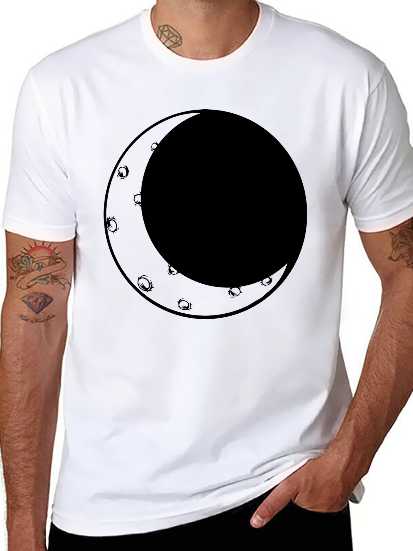 Black Crescent Moon Graphic Tee - Black Cotton Comfort view 8