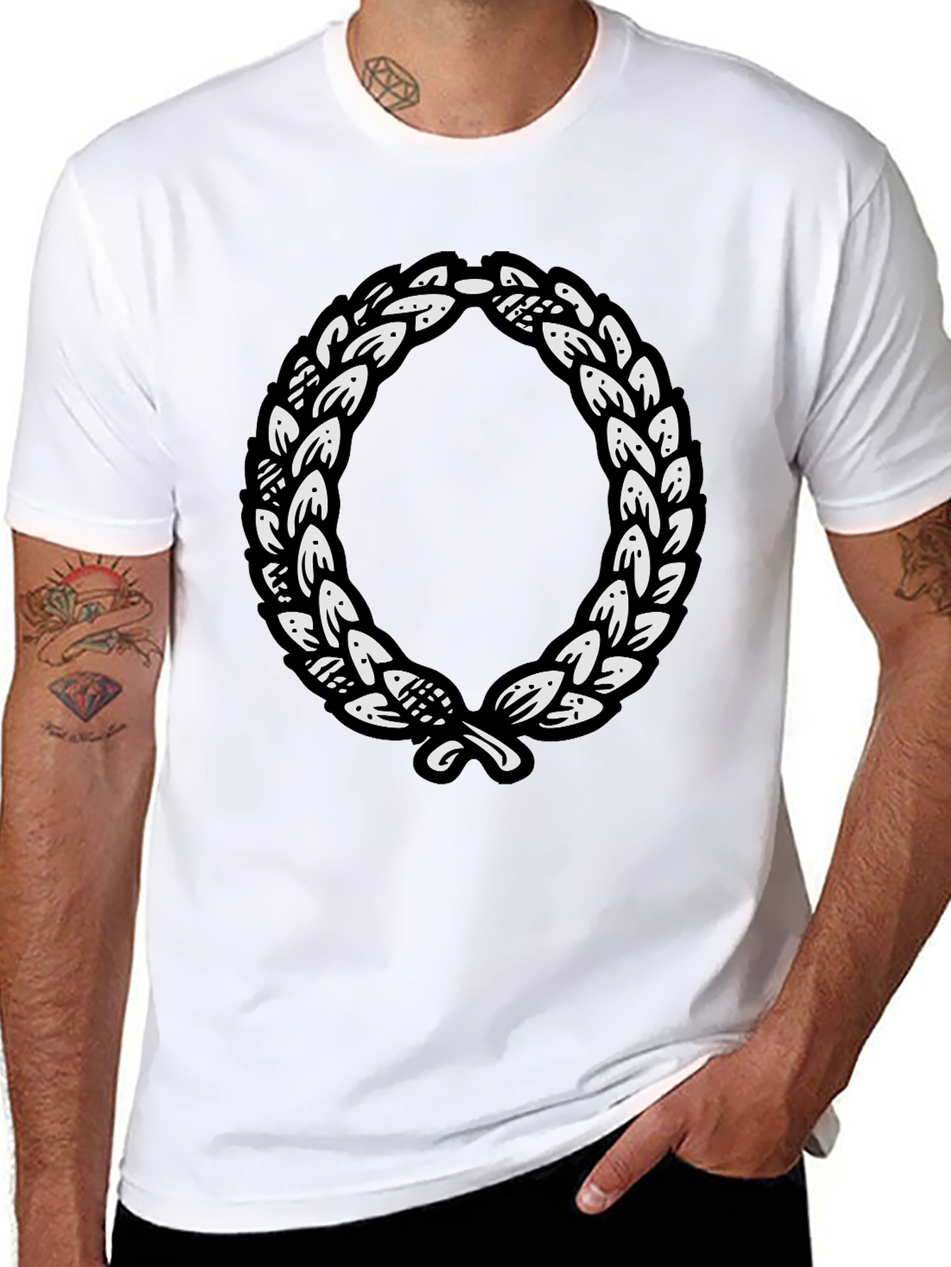 Black Black T-Shirt with Laurel Wreath Graphic view 8
