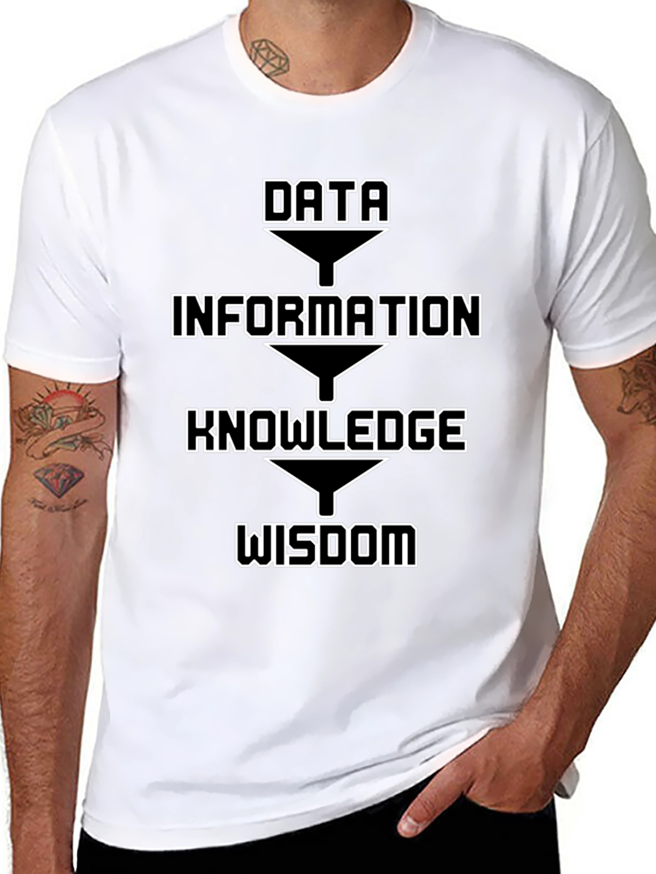 Black Data Information Knowledge Wisdom Black T-Shirt view 8