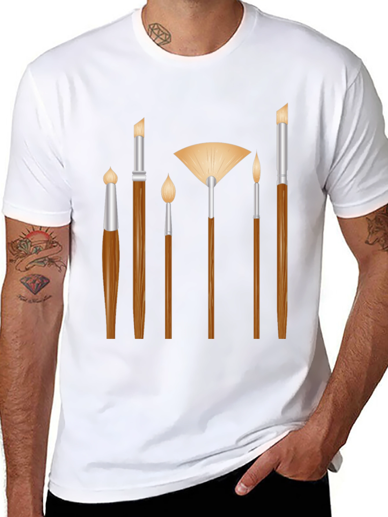 Black Artist Paint Brush Graphic Tee - Black Unisex T-Shirt view 8