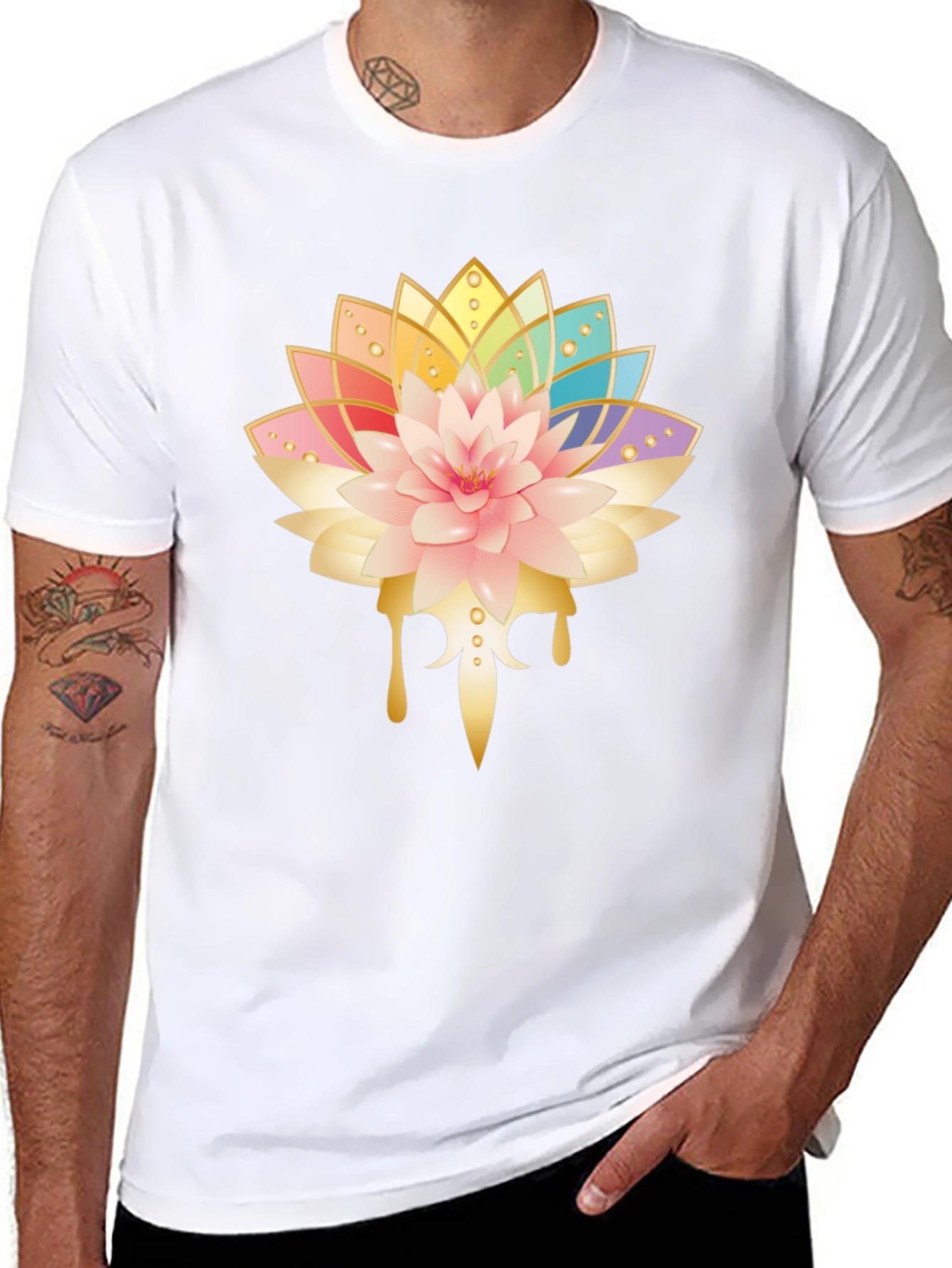 Black Lotus Flower Graphic Black T-Shirt view 8