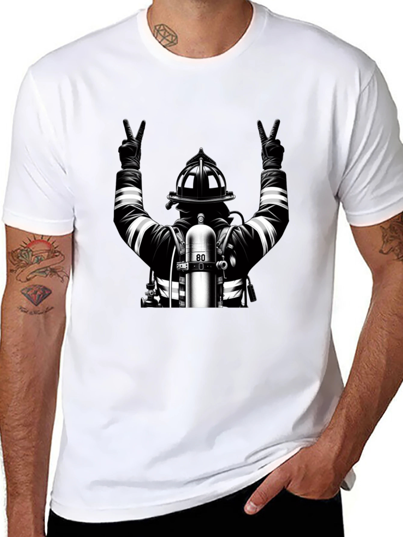 Black Firefighter 'Peace' Graphic Tee - Black view 8