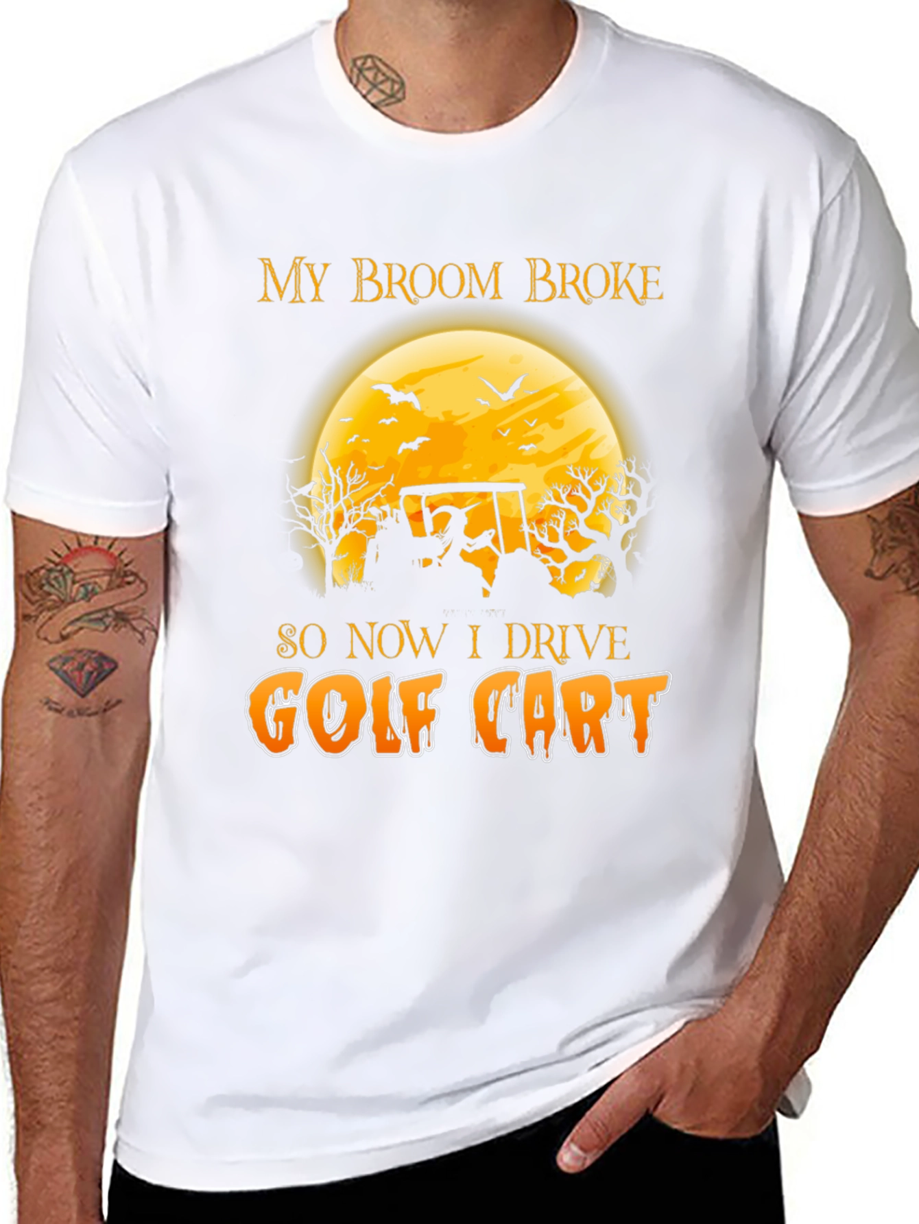 Black Halloween Witch Golf Cart T-Shirt - Funny Fall Tee view 8