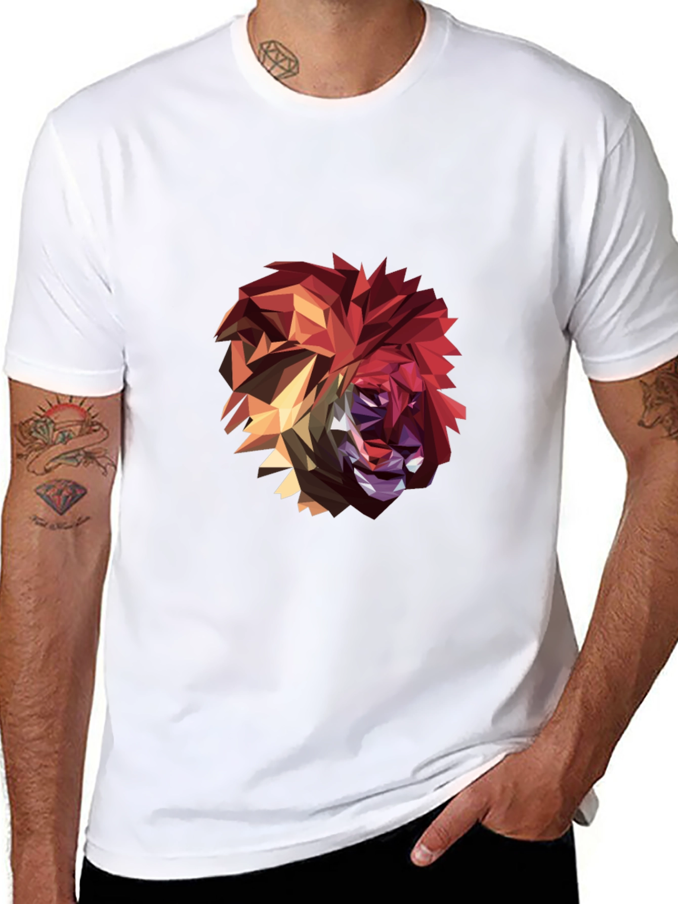 Black Geometric Lion Graphic Black T-Shirt view 8