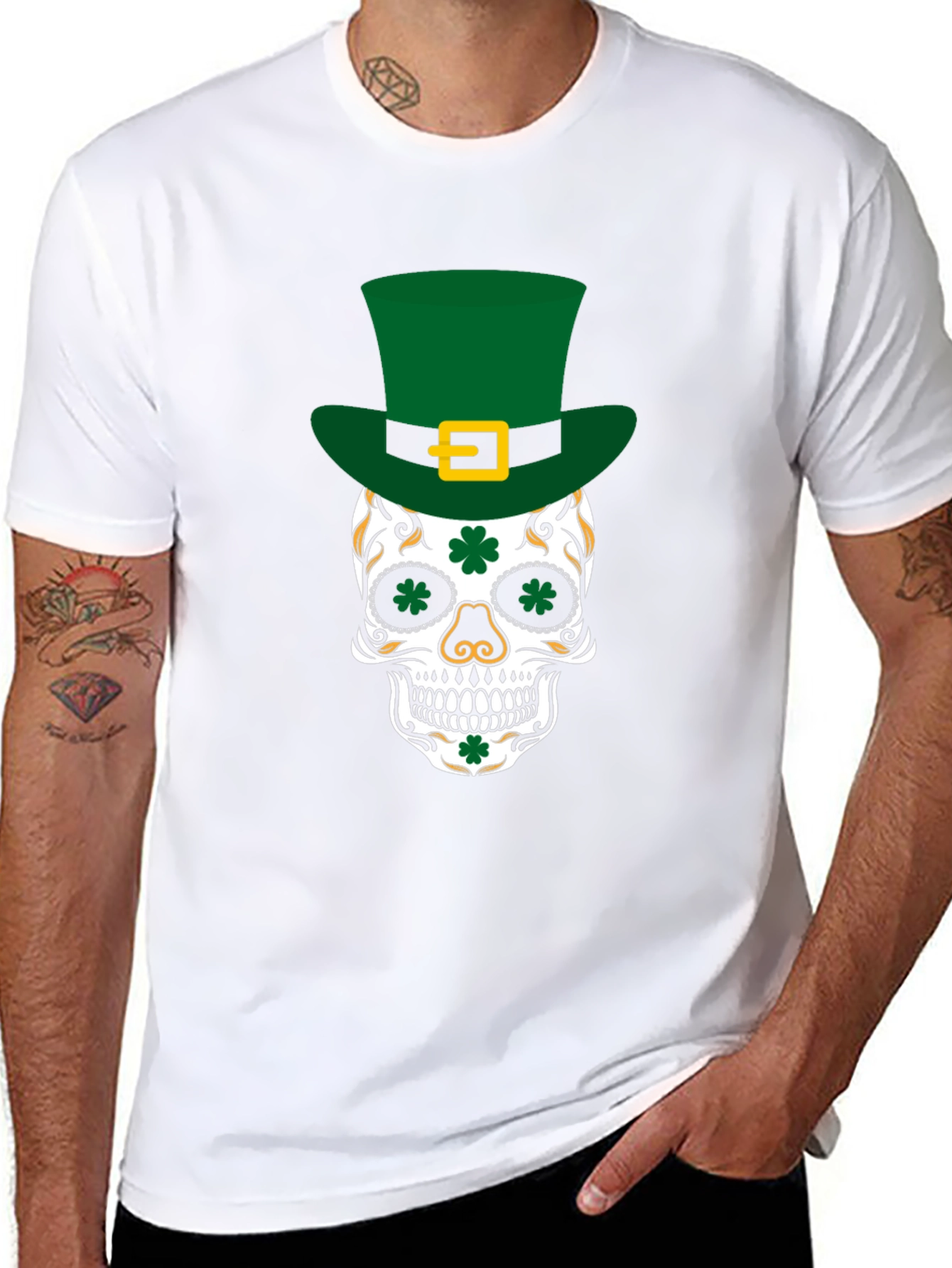Black Lucky Skull St. Patrick's Day T-Shirt view 8