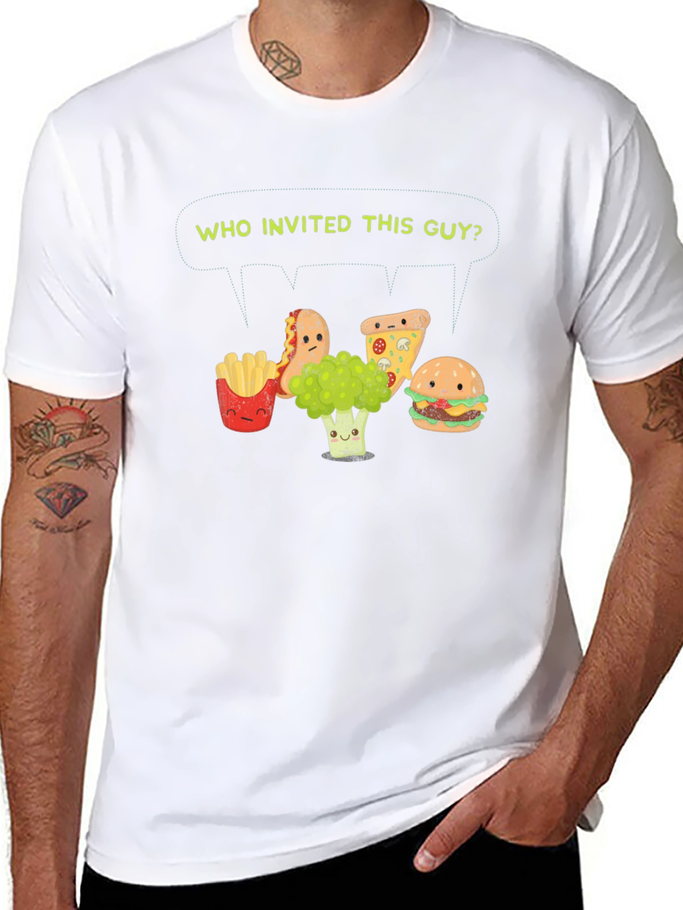 Black Funny Broccoli T-Shirt - Who Invited This Guy view 8