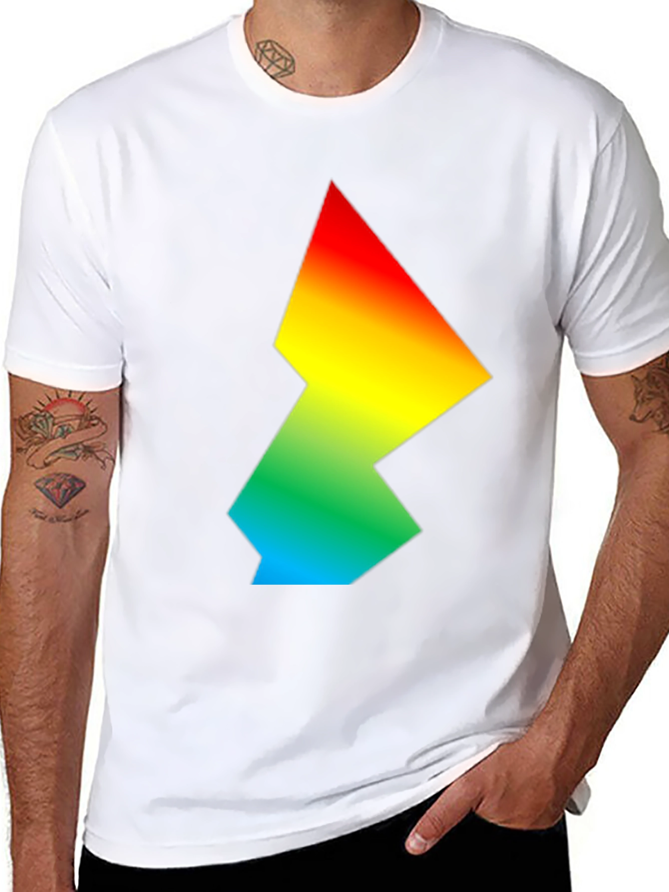 Black Rainbow Gradient Geometric Graphic Tee view 8