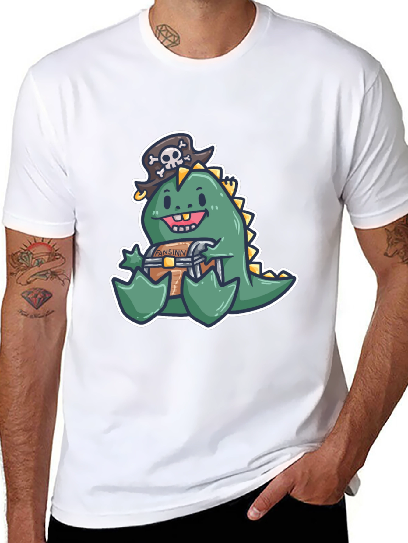 Black Dino Pirate Treasure Chest T-Shirt view 8