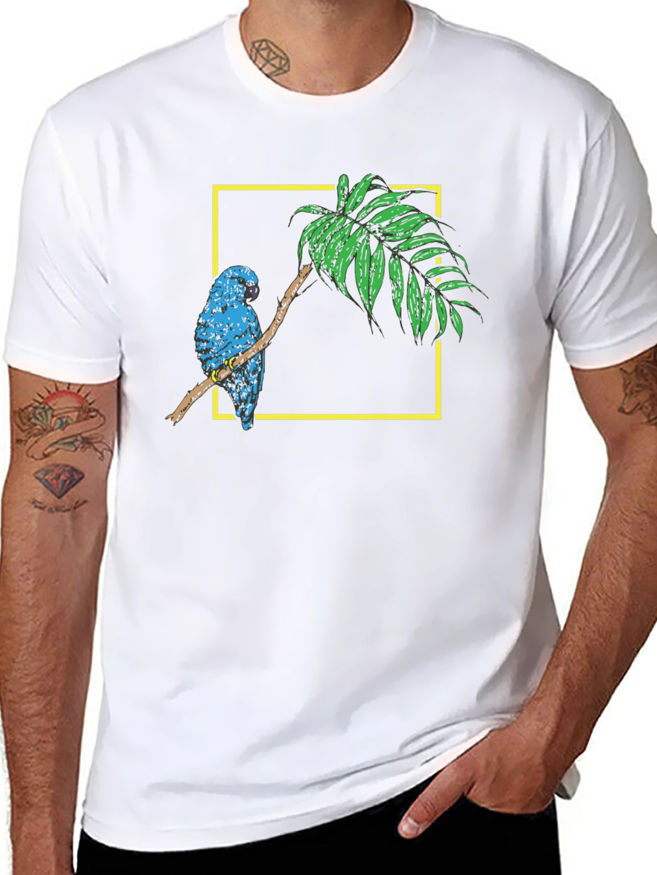 Black Parrot on Branch Black Graphic Tee view 8
