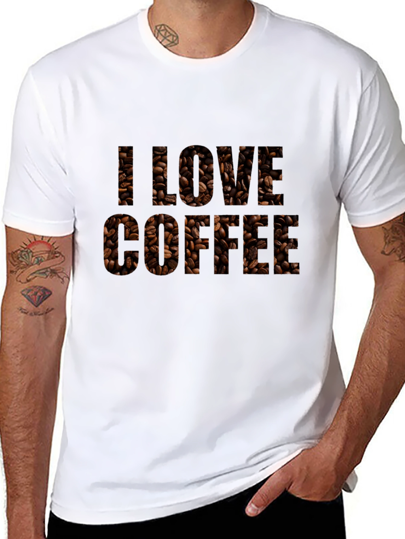 Black I Love Coffee Bean Print Black T-Shirt view 8