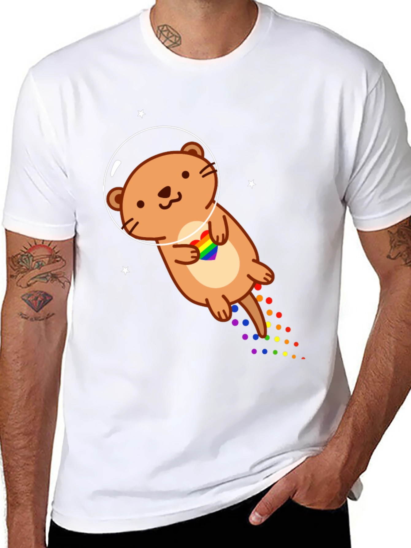 Black Space Otter LGBT Pride T-Shirt view 8