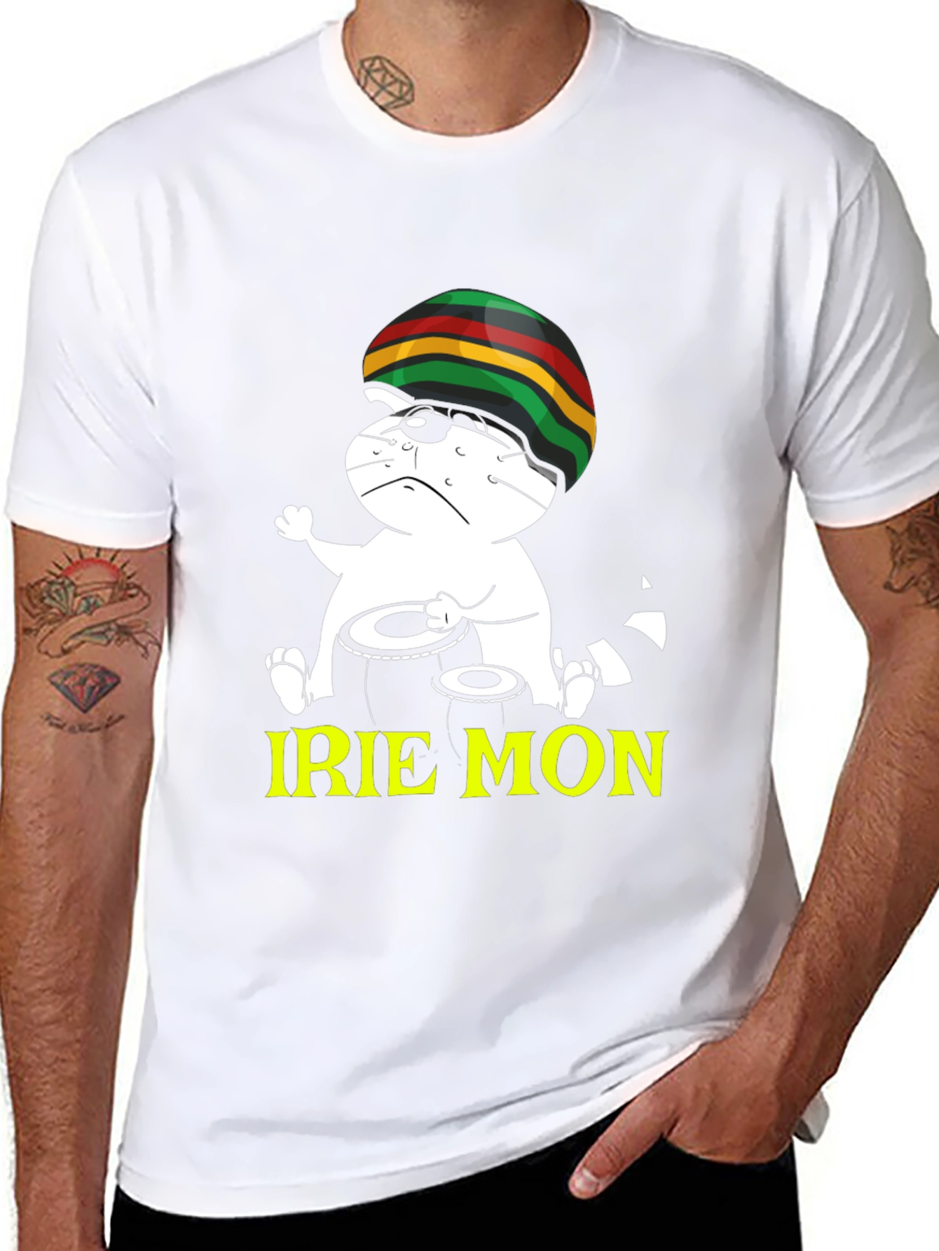 Black Irie Mon Rastafarian Cat Black T-Shirt view 8
