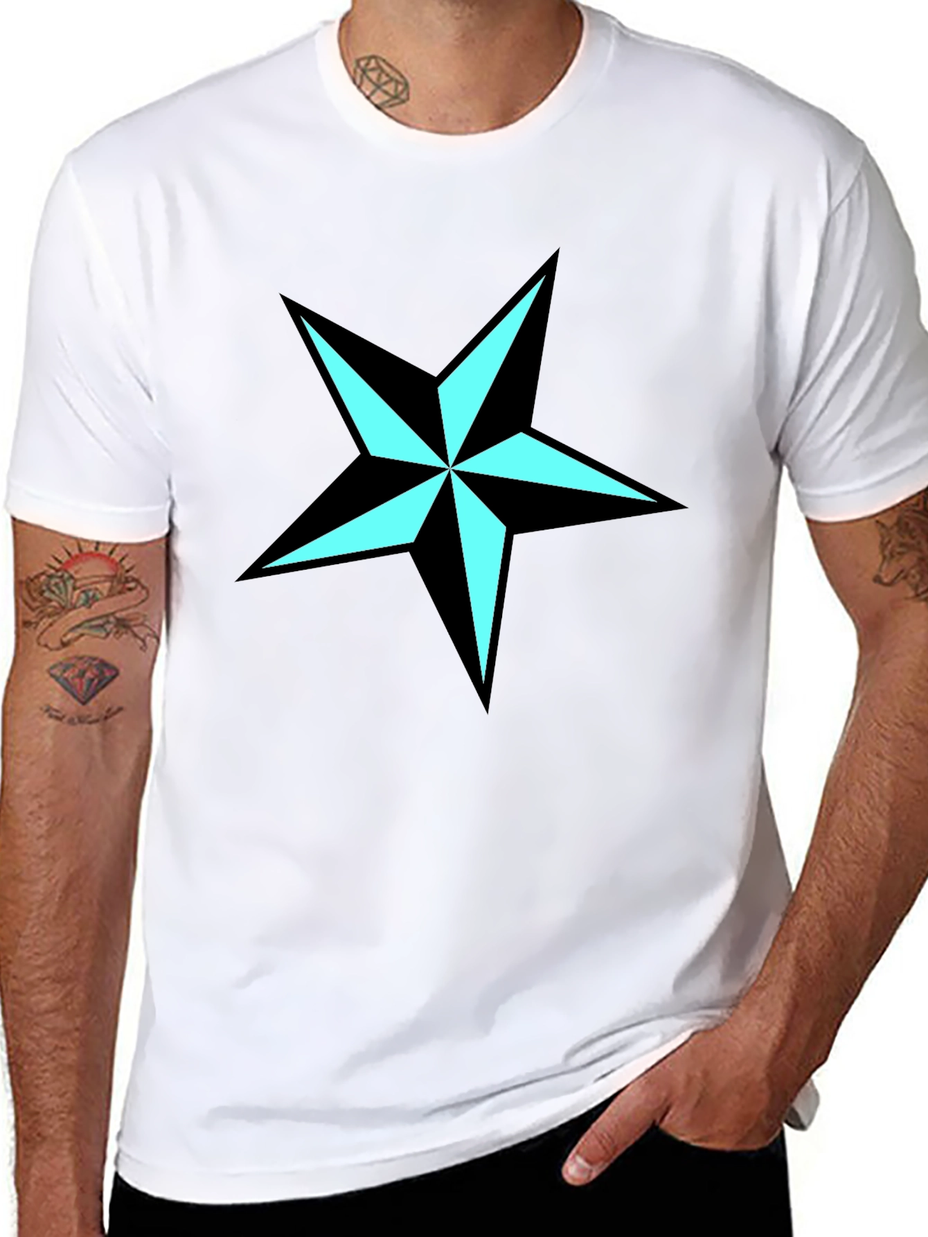 Black Nautical Star Graphic Tee - Black Cotton Blend Shirt view 8
