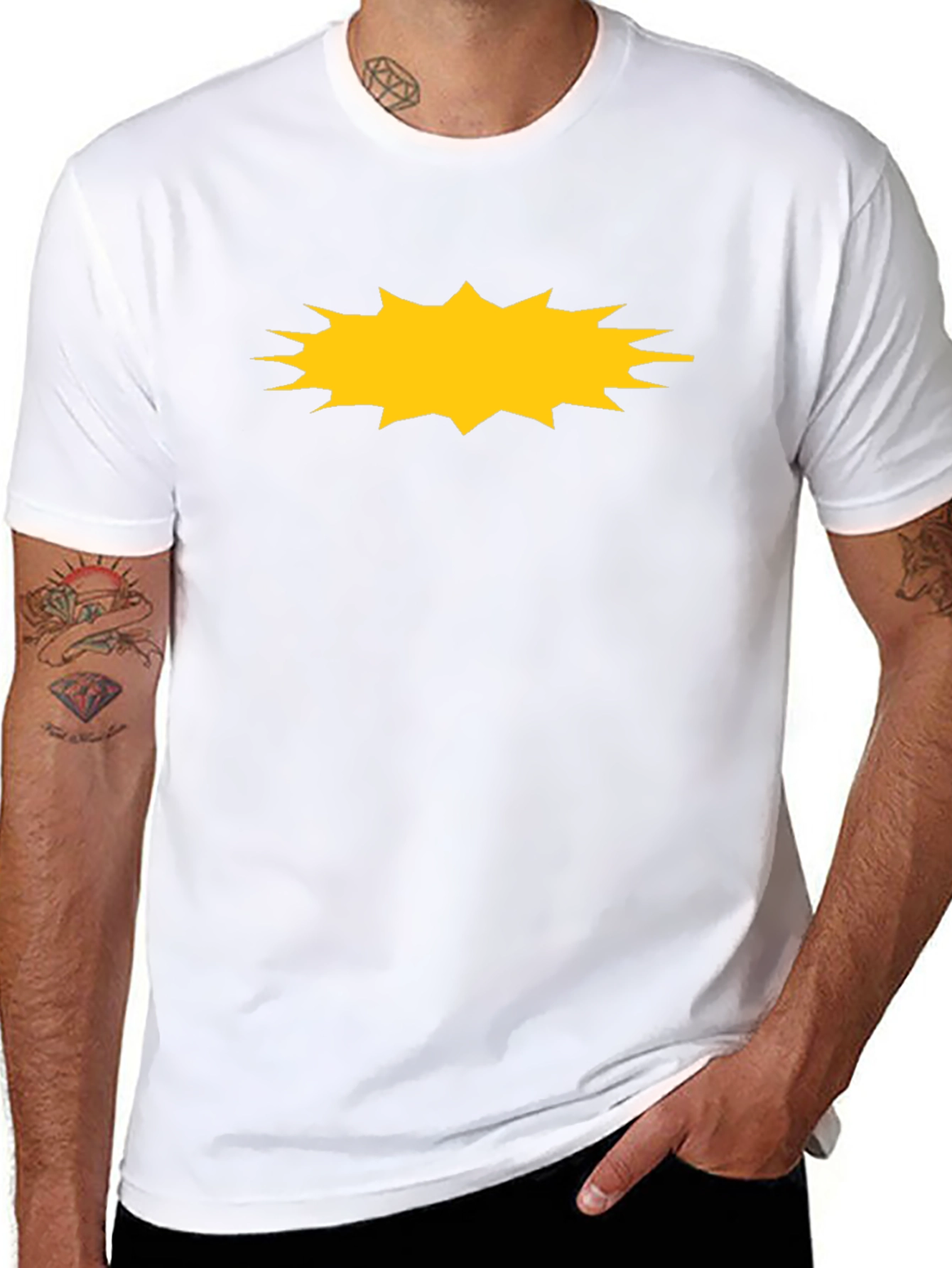 Black Men's Black T-Shirt with Yellow Burst Design view 8
