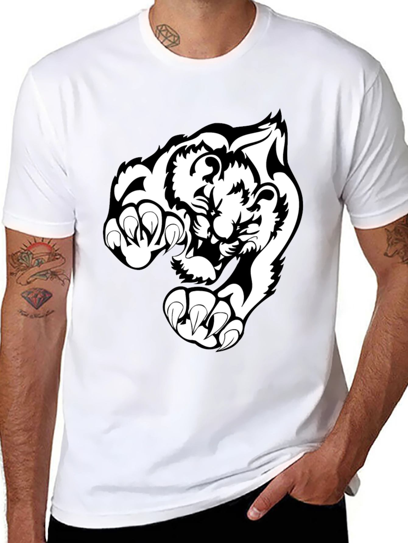 Black Black T-Shirt with White Tiger Graphic view 8