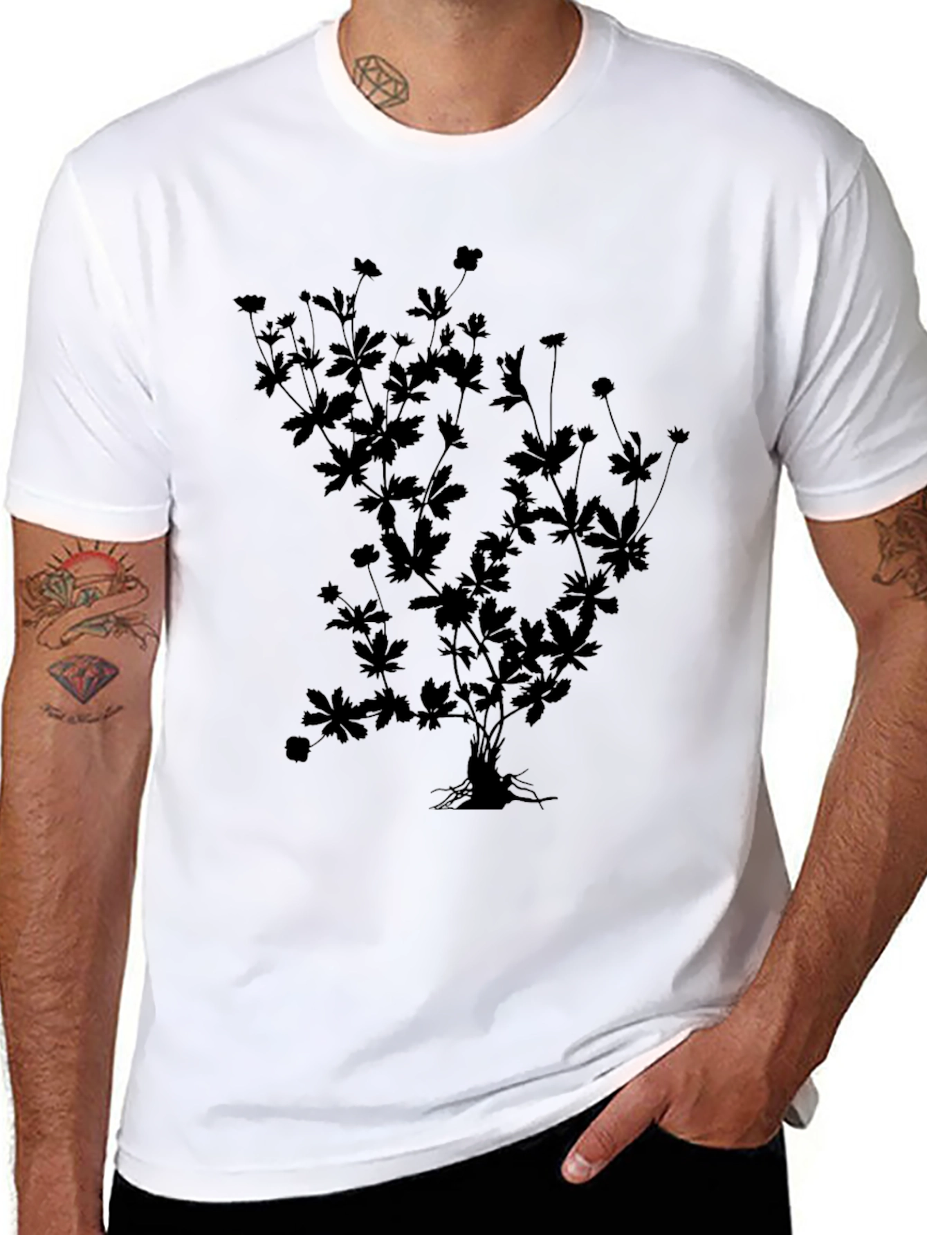 Black Botanical Silhouette Black T-Shirt view 8