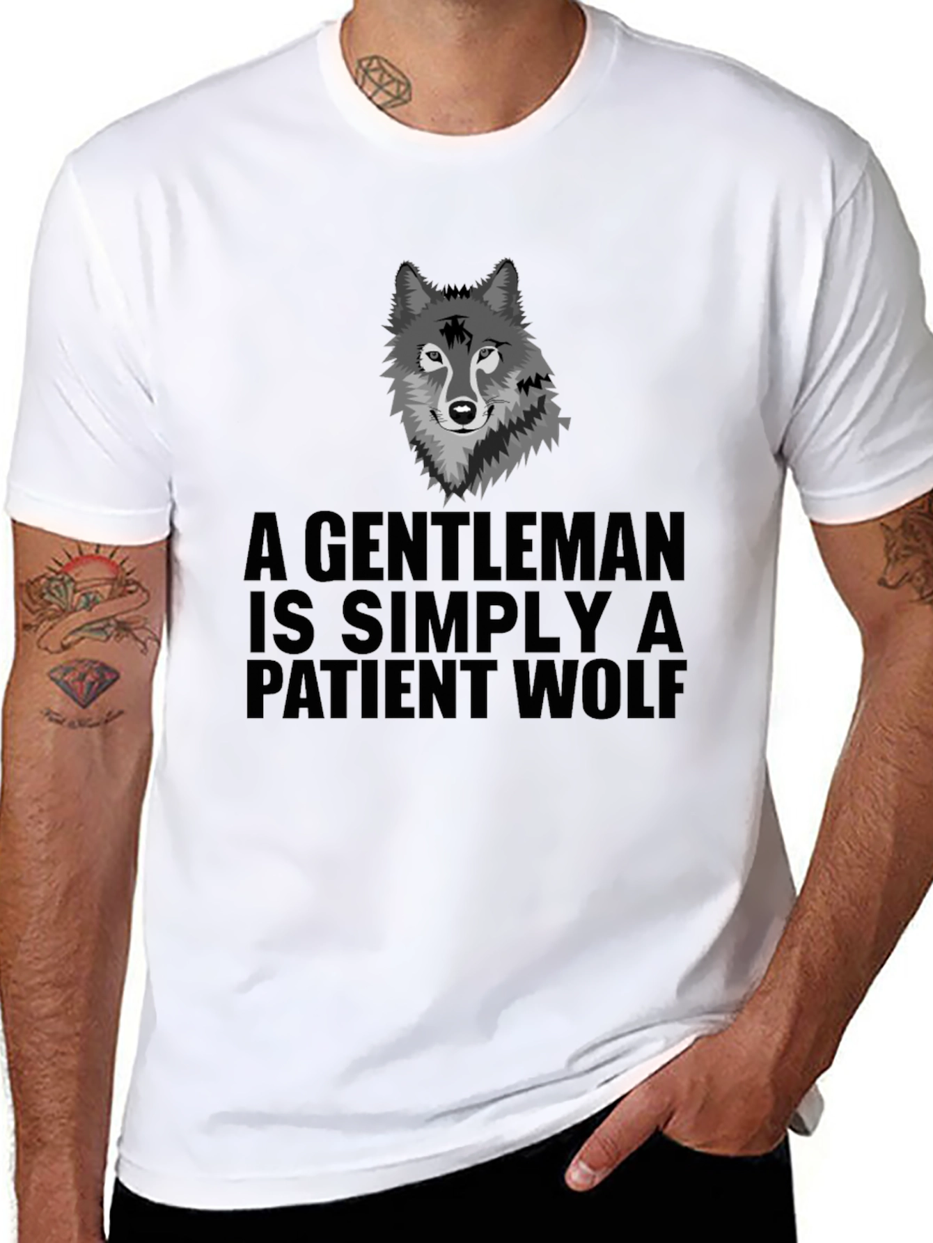 Black Gentleman Wolf Graphic Tee - Black Crewneck view 8