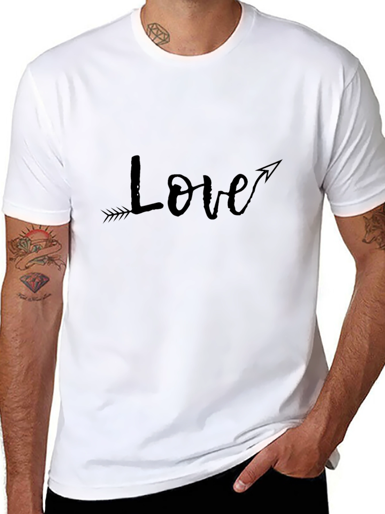 Black Love Arrow Graphic Tee - Black Cotton Casual Shirt view 8