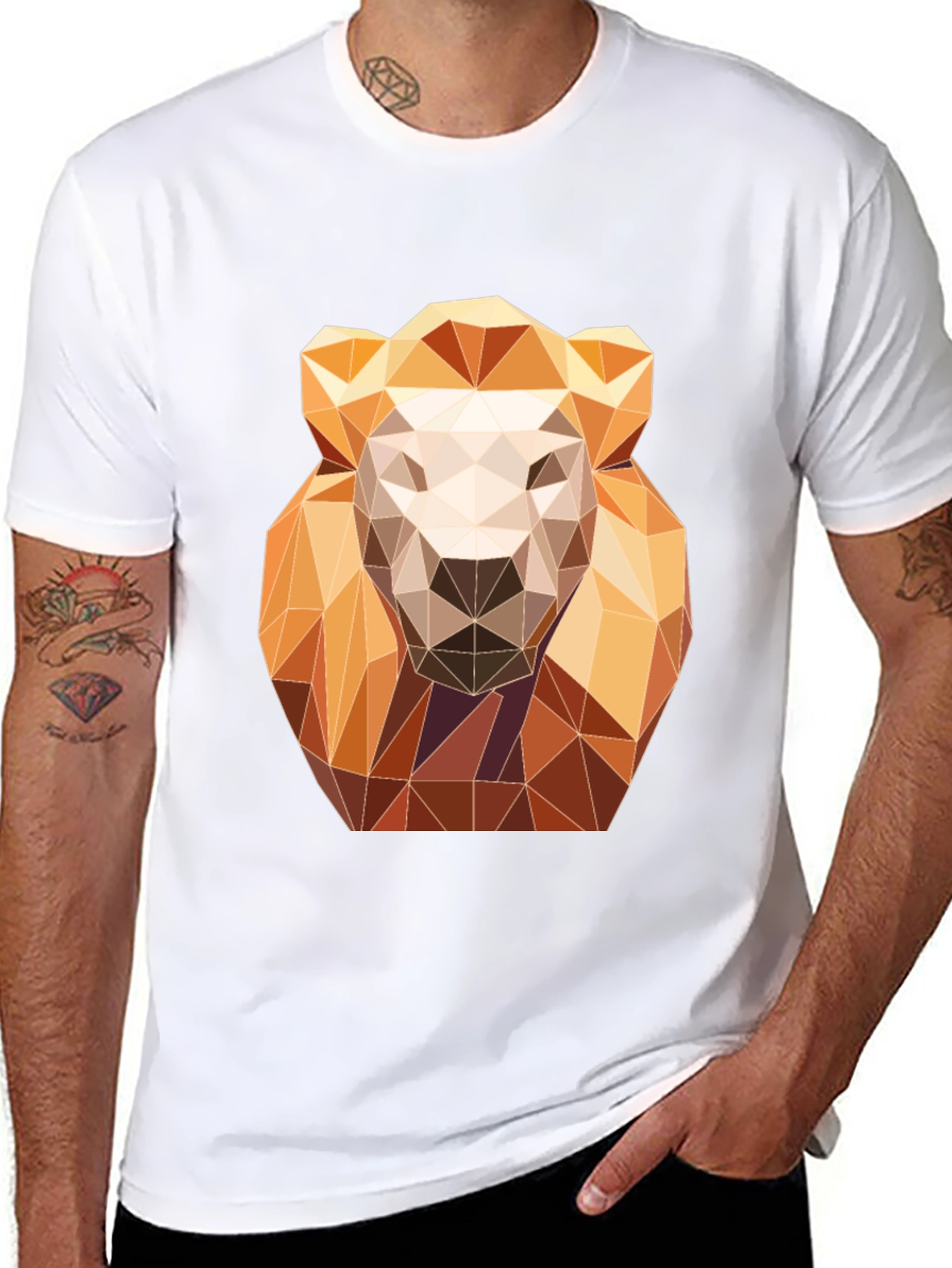 Black Geometric Lion Graphic Tee - Modern Art Design view 8