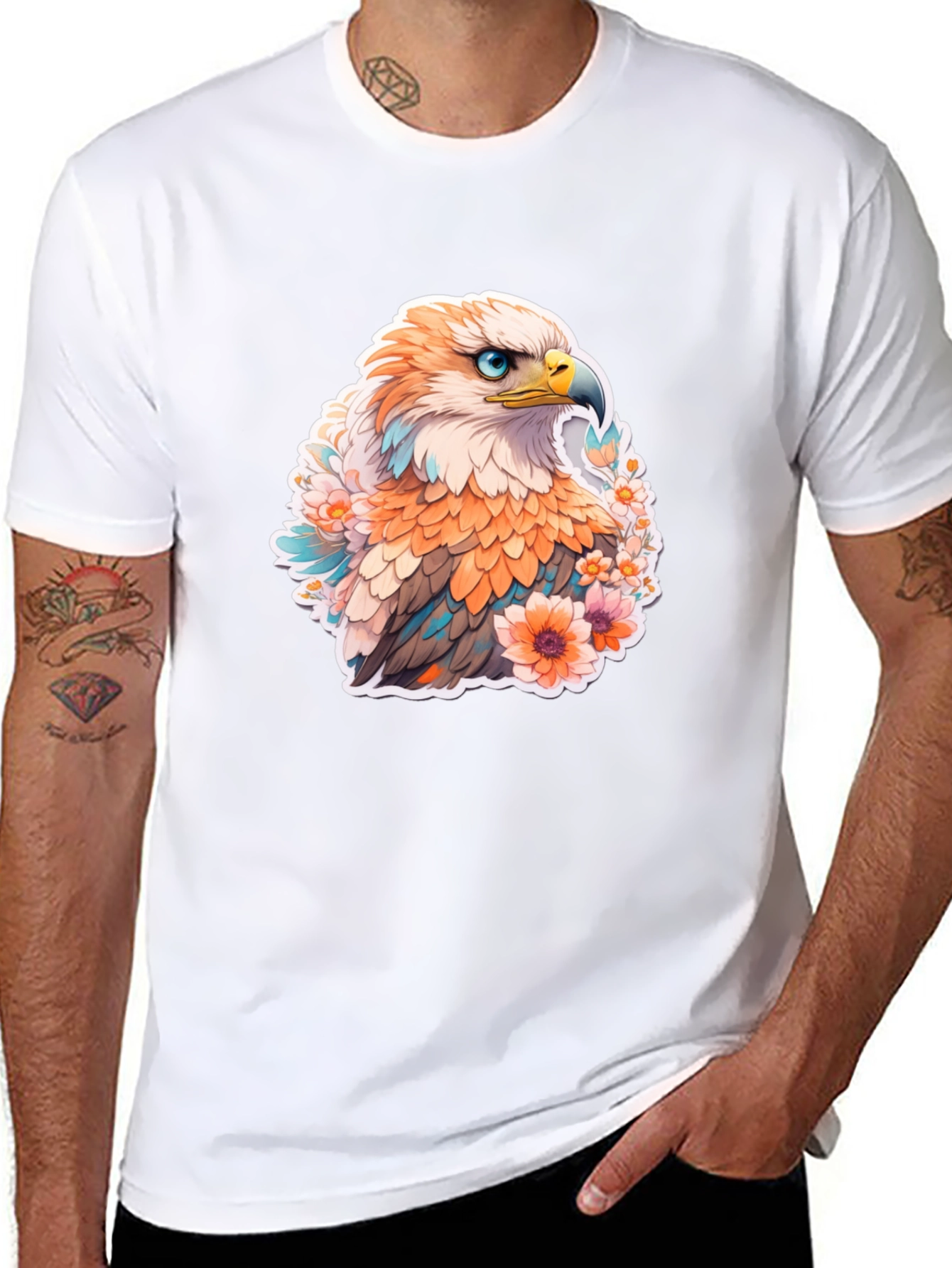 Floral Eagle Graphic Tee - Men's Black T-Shirt - 8