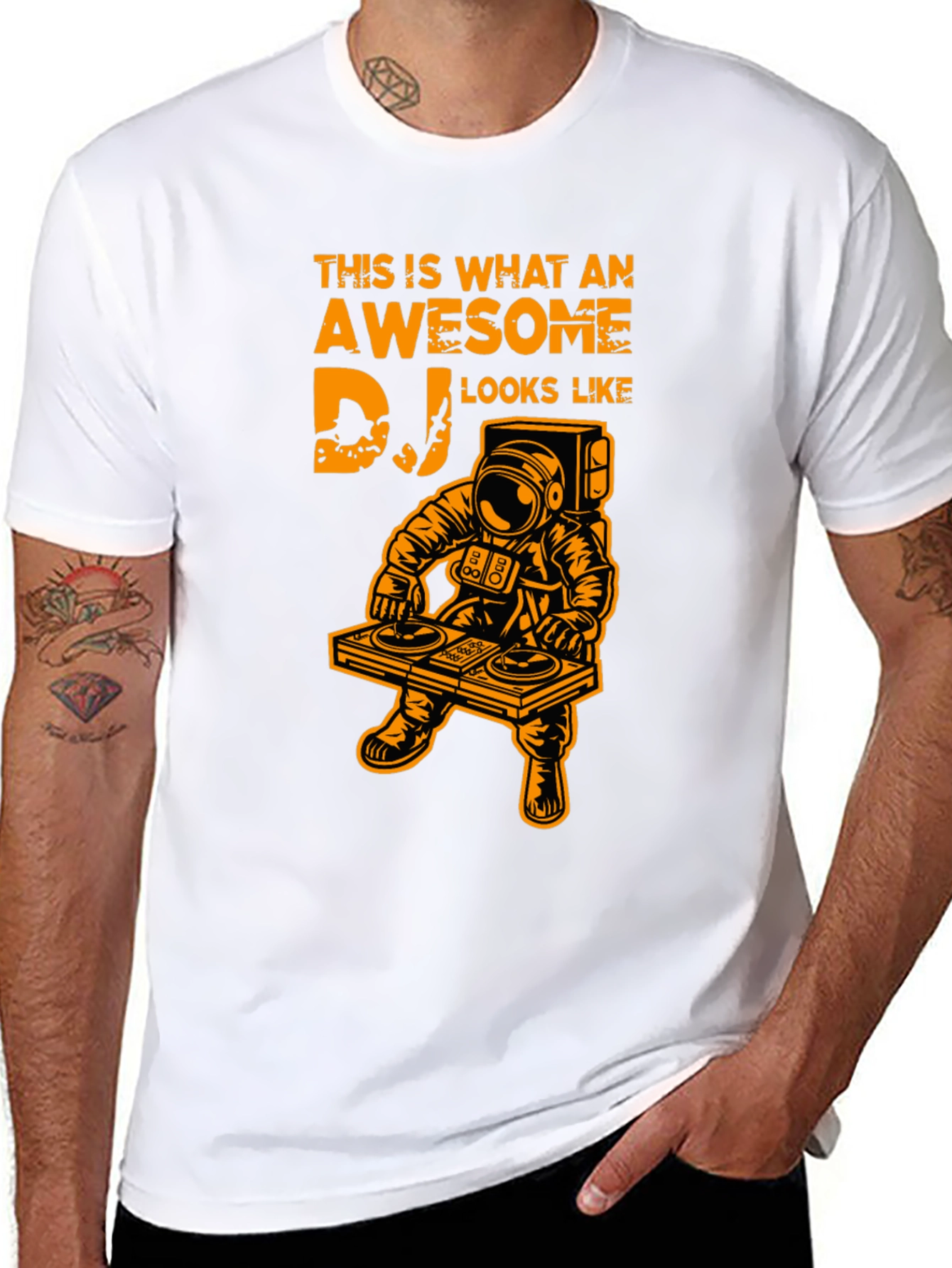 Black Awesome DJ Astronaut Graphic Tee - Black Cotton T-Shirt view 8