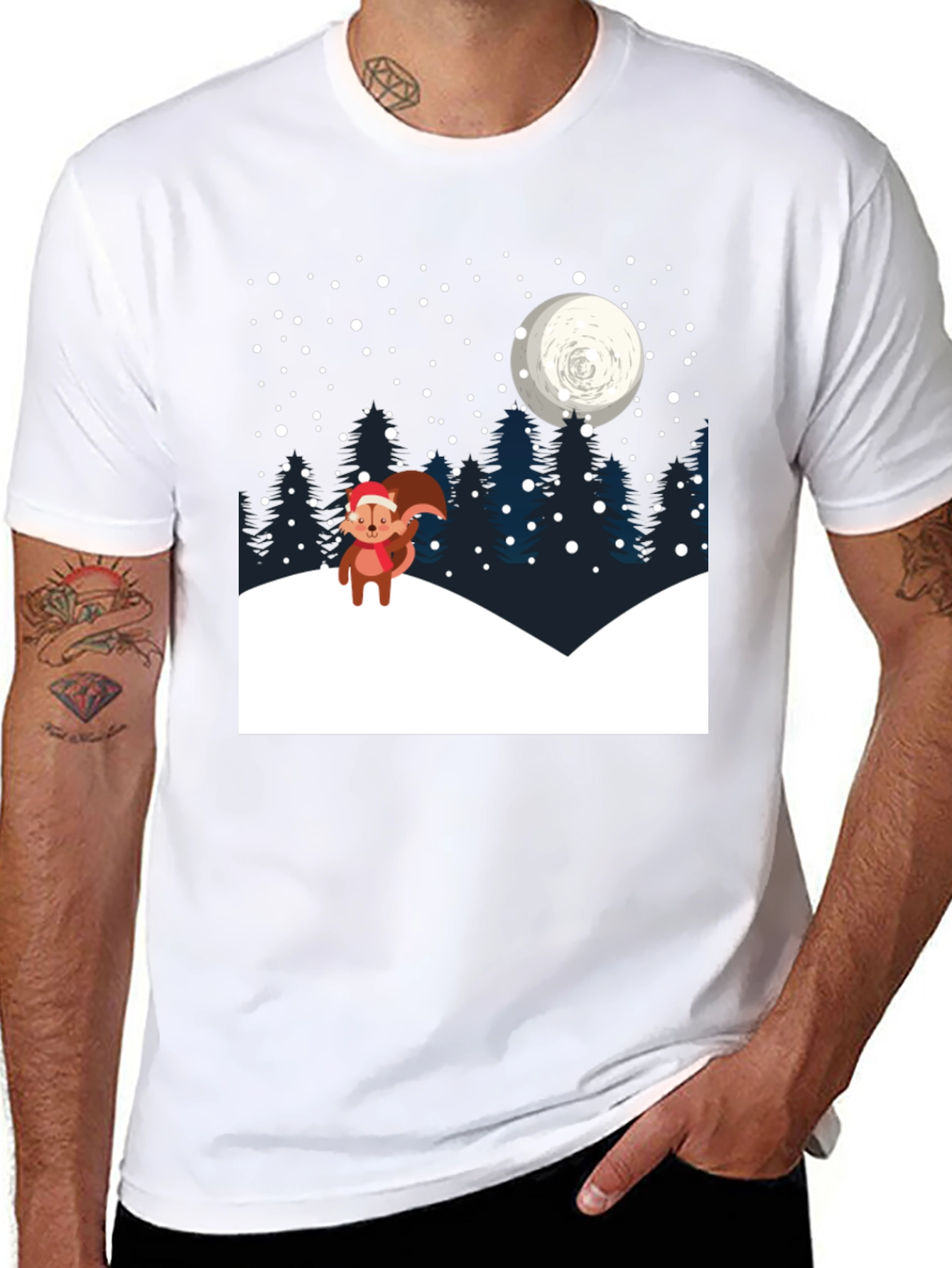 Winter Squirrel T-Shirt: Holiday Night Scene Graphic Tee - 8