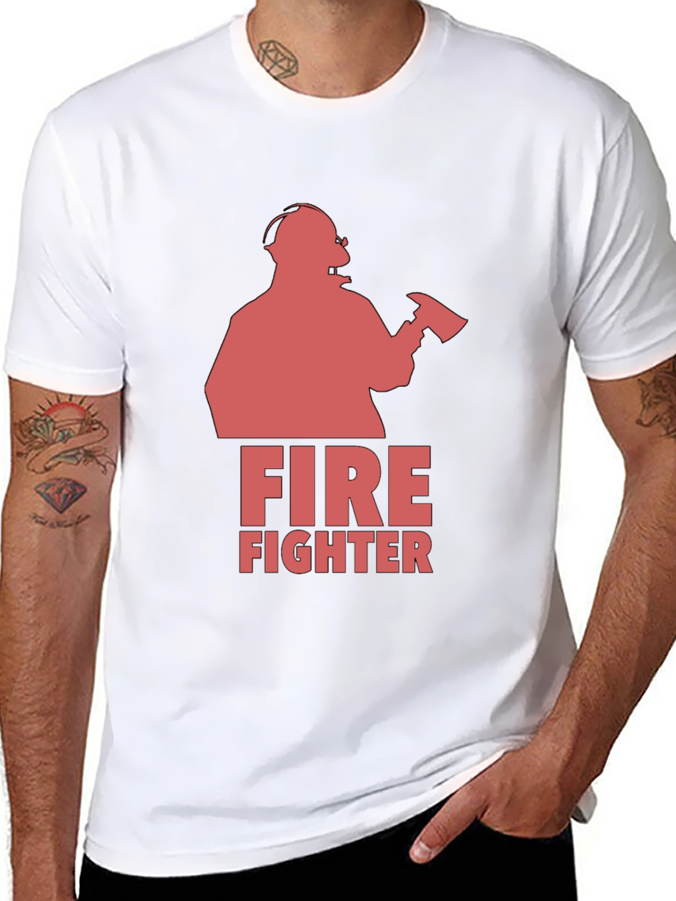 Black Firefighter Graphic Tee - Black Cotton T-Shirt view 8