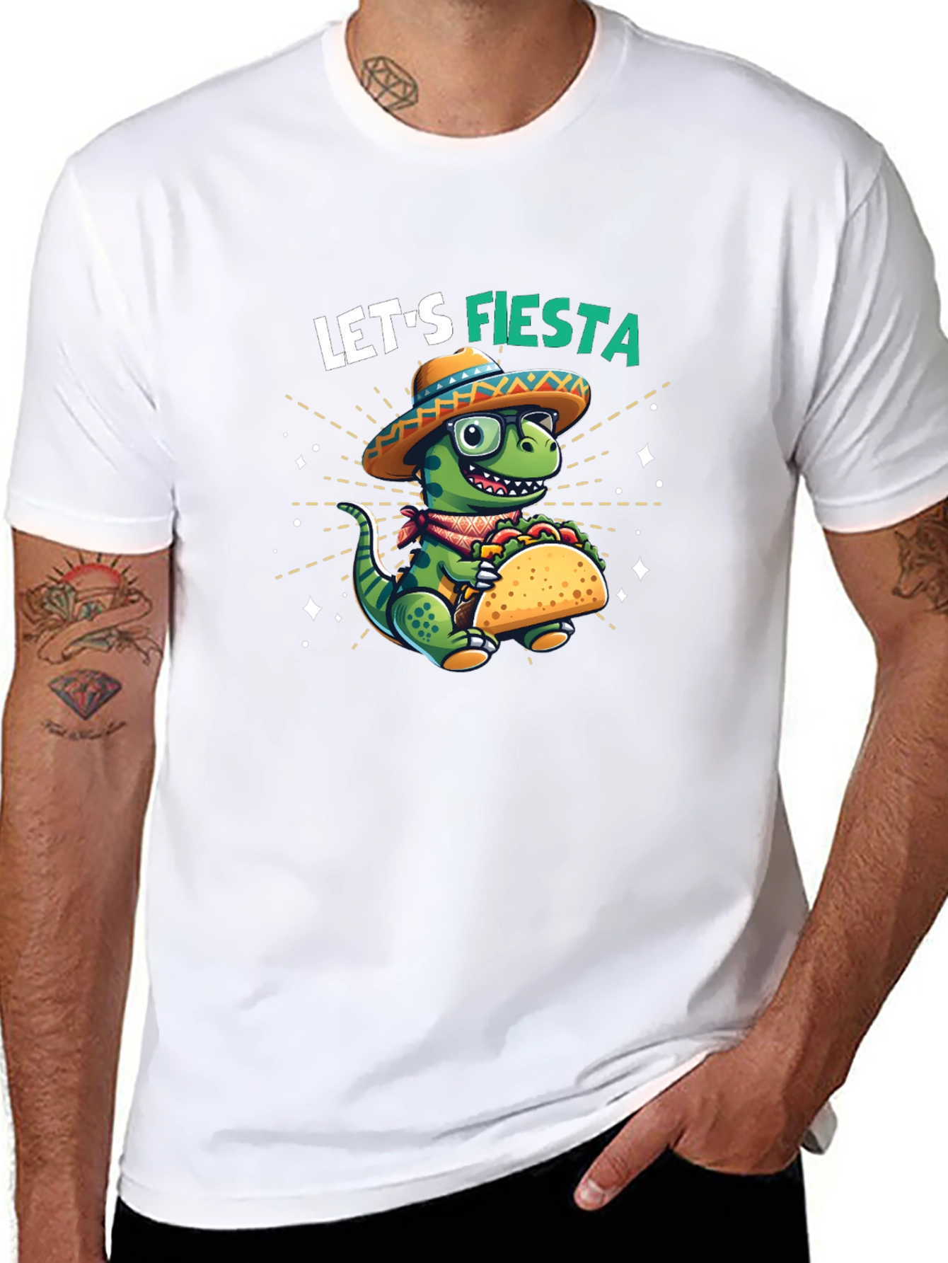 Black Let's Fiesta Dinosaur Taco T-Shirt view 8