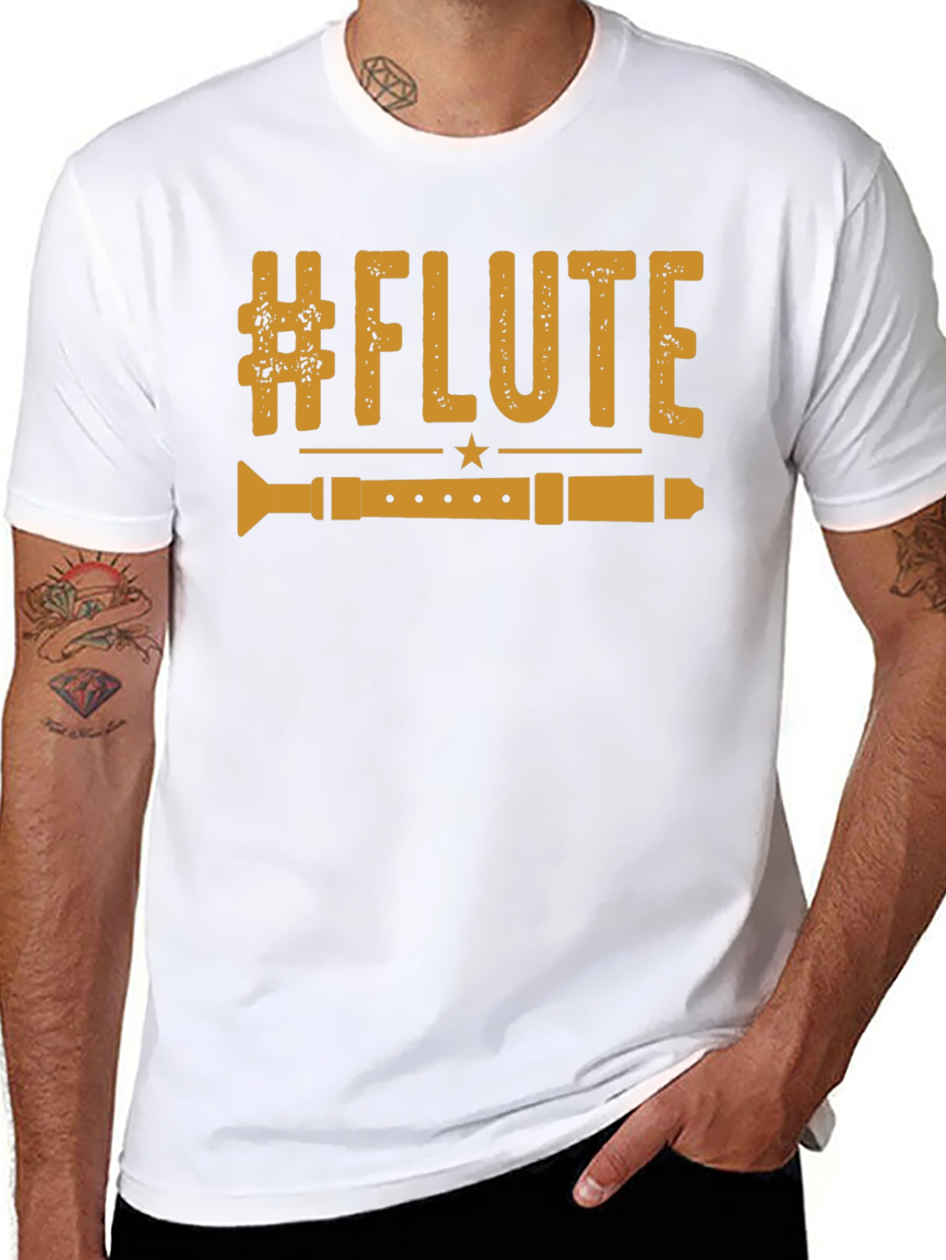 Black #Flute Music Lover T-Shirt - Black Graphic Tee view 8