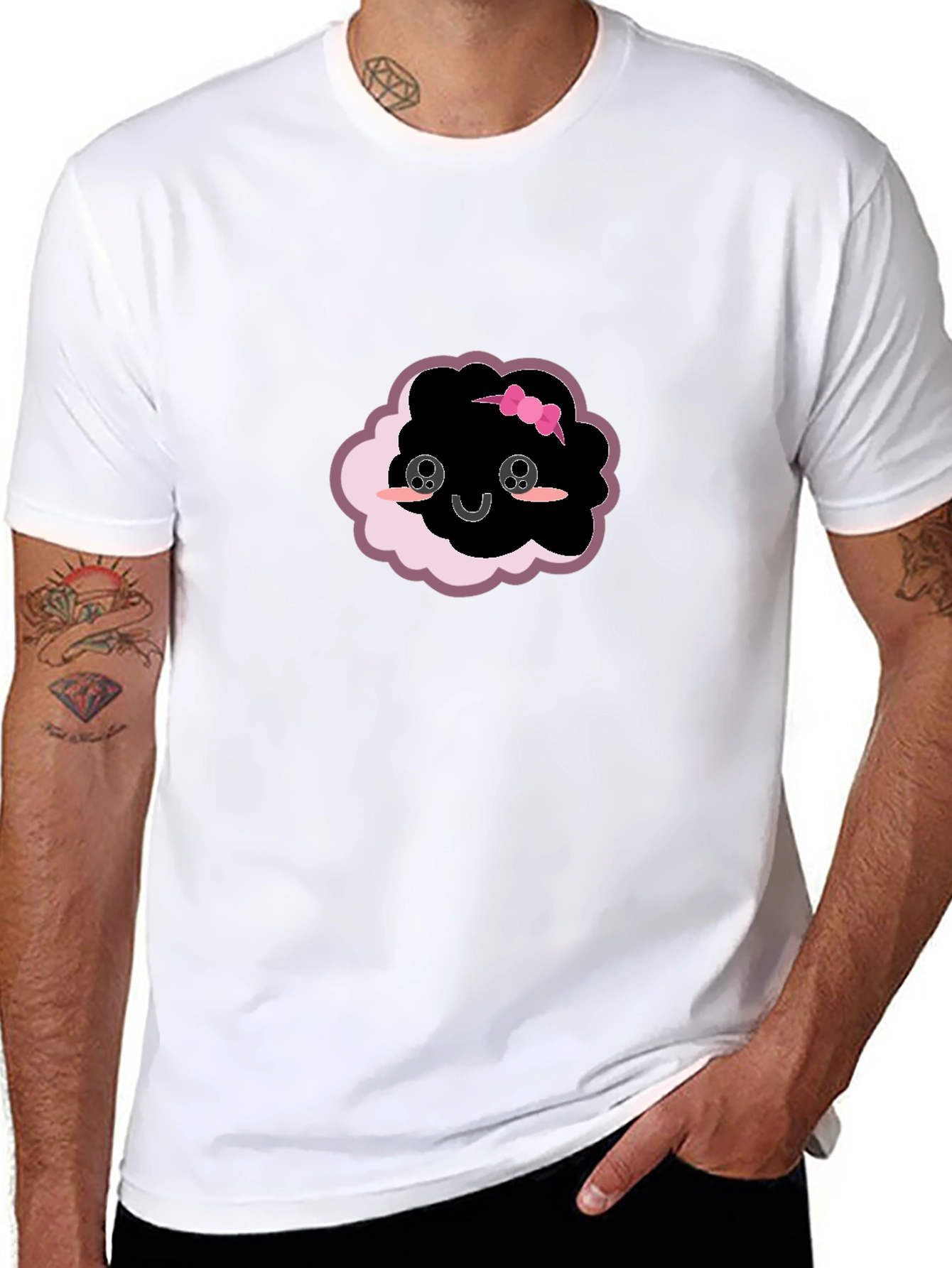 Black Cute Cloud Kawaii T-Shirt - Black view 8