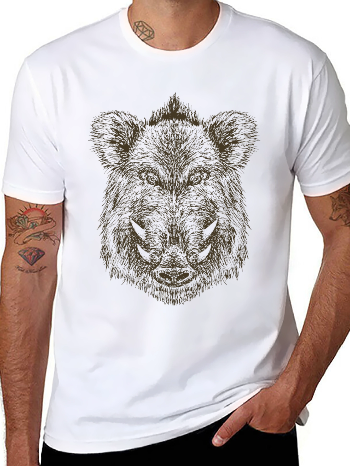 Black Boar Head Graphic Tee - Black Cotton T-Shirt view 8