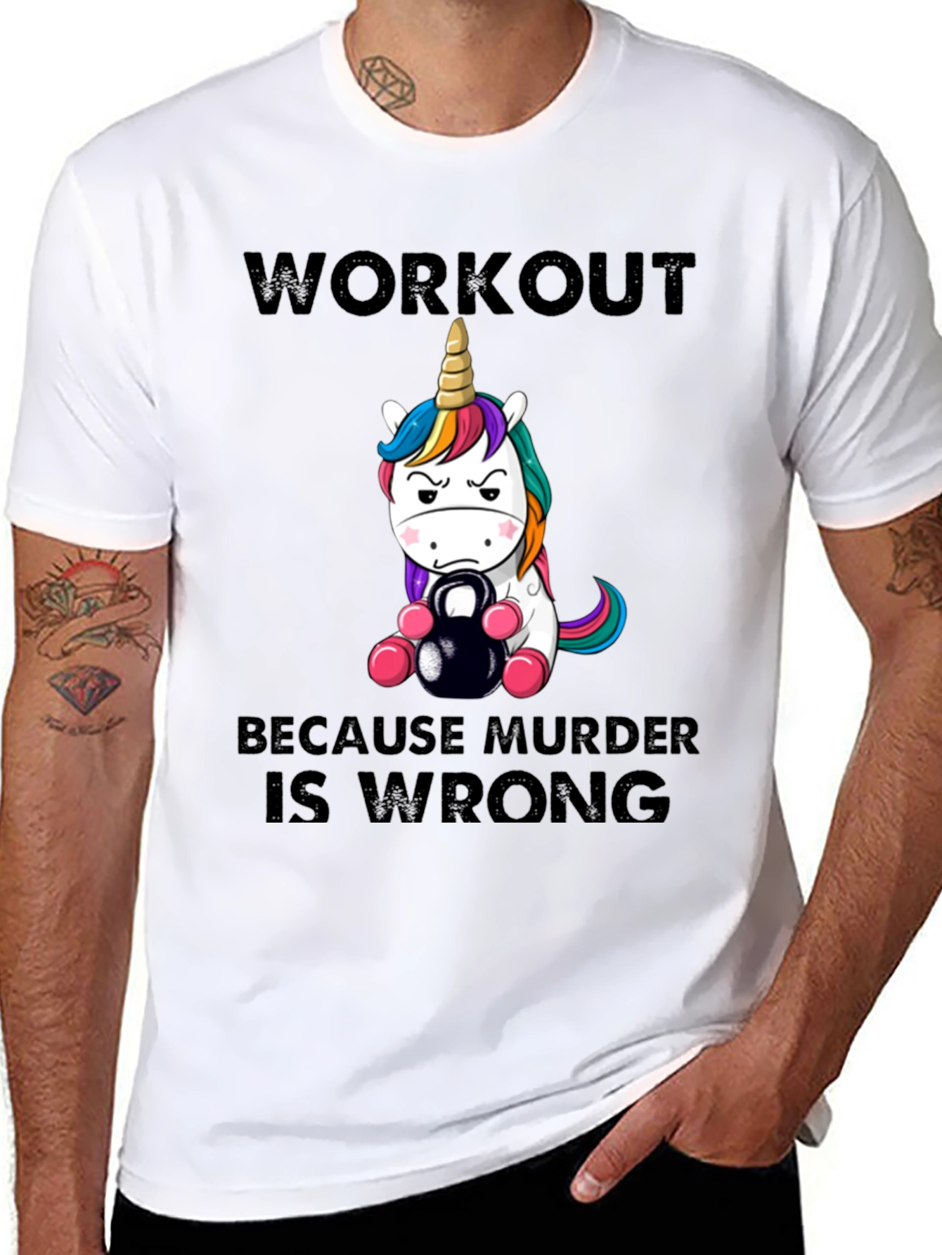 Black Workout Because Murder is Wrong Unisex T-Shirt view 8