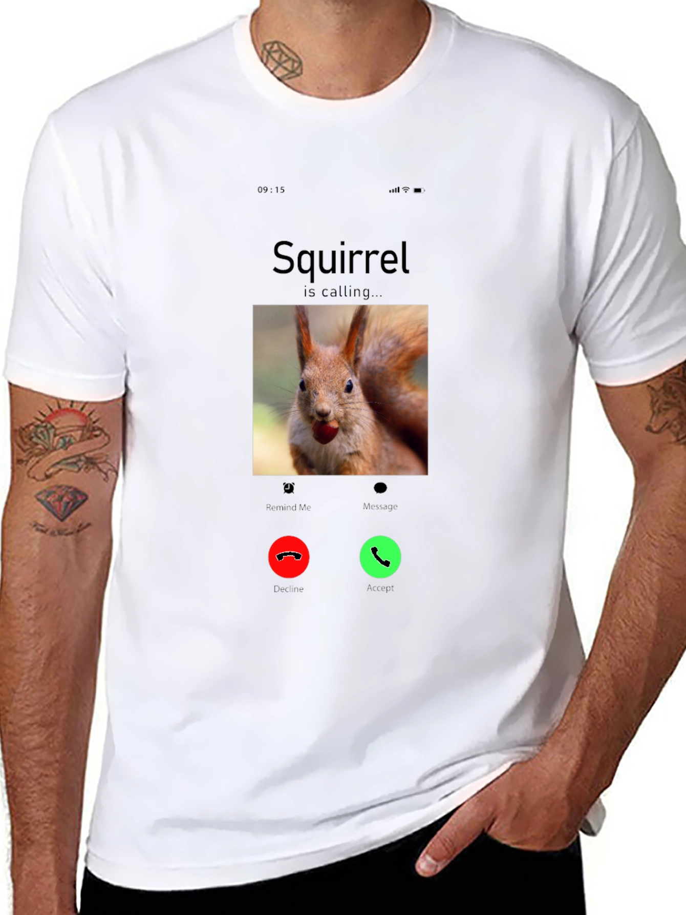 Black Squirrel Calling Funny T-Shirt view 8
