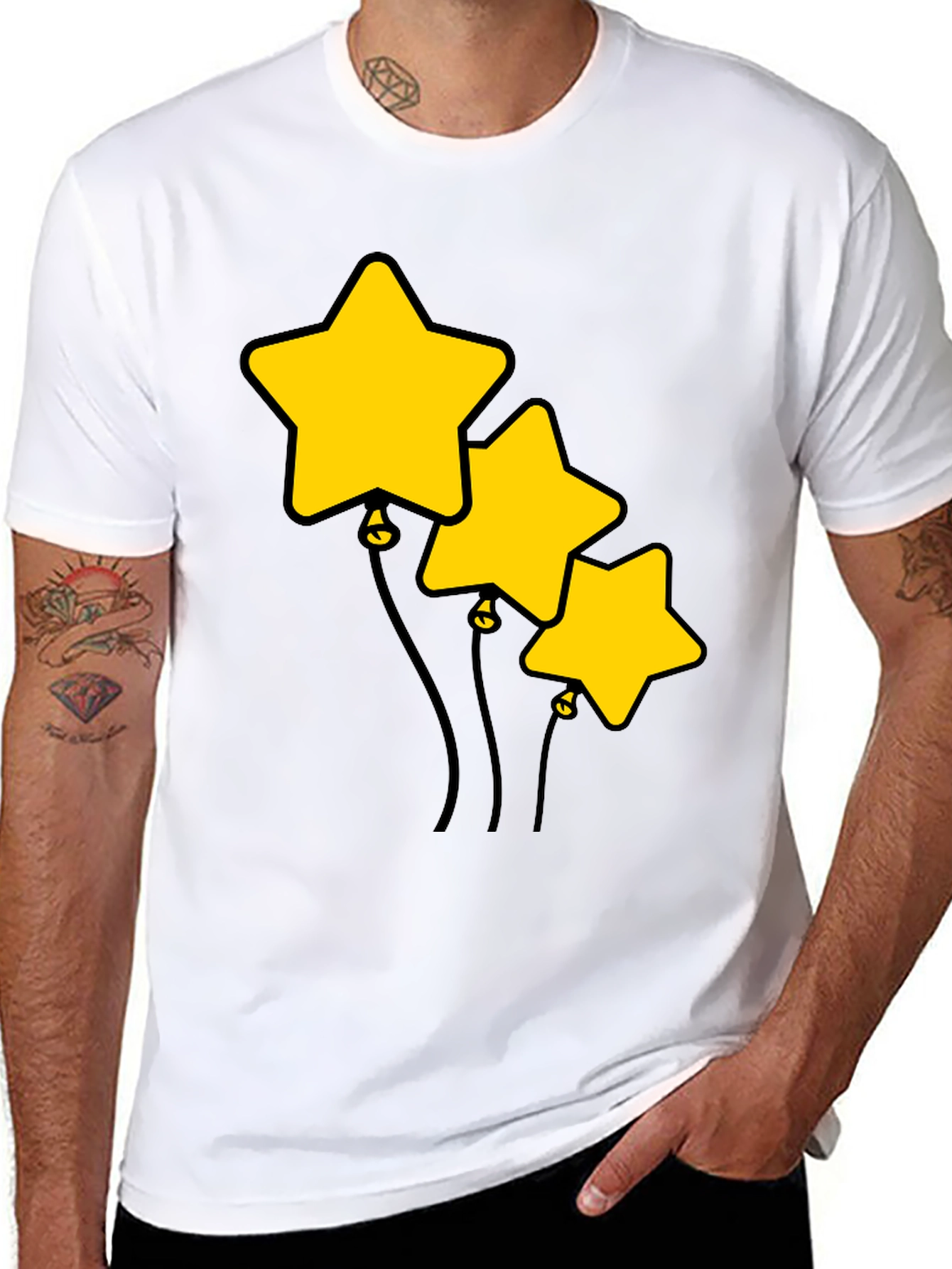 Black Star Balloons Graphic Tee - Black Cotton T-Shirt view 8