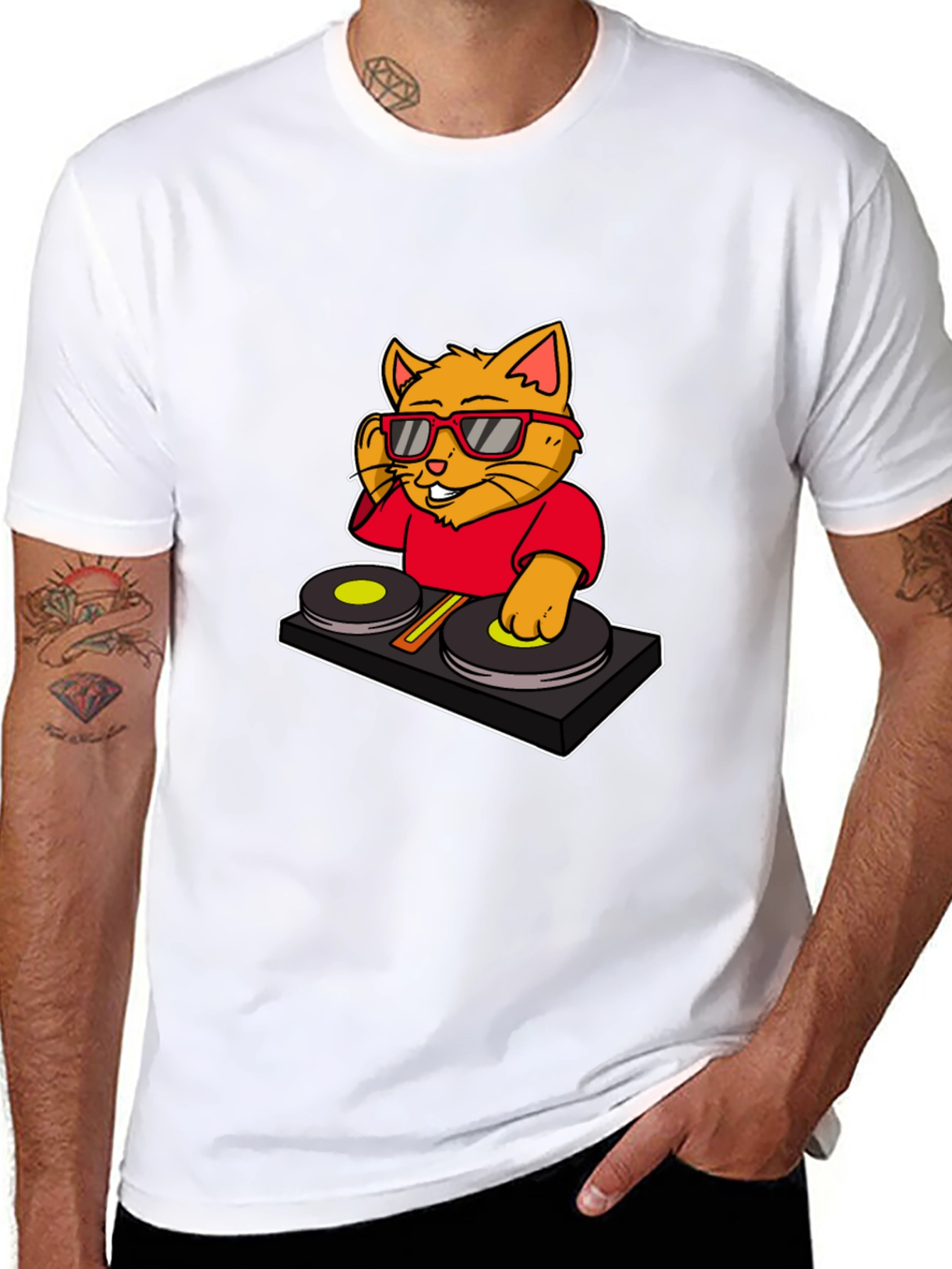 Black DJ Cat Graphic T-Shirt - Cool Music Lover Tee view 8