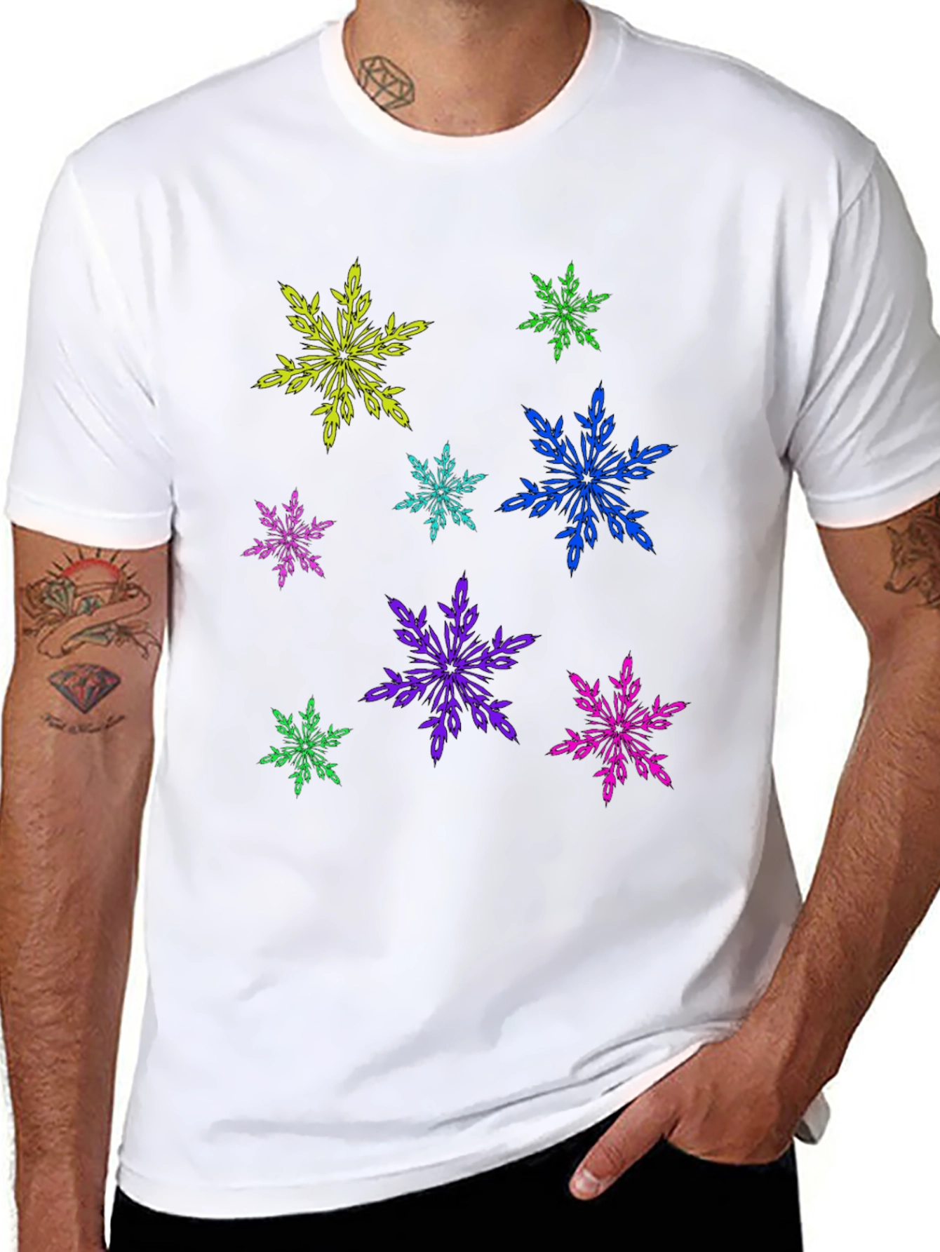 Black Funky Snowflake Graphic Tee - Black view 8