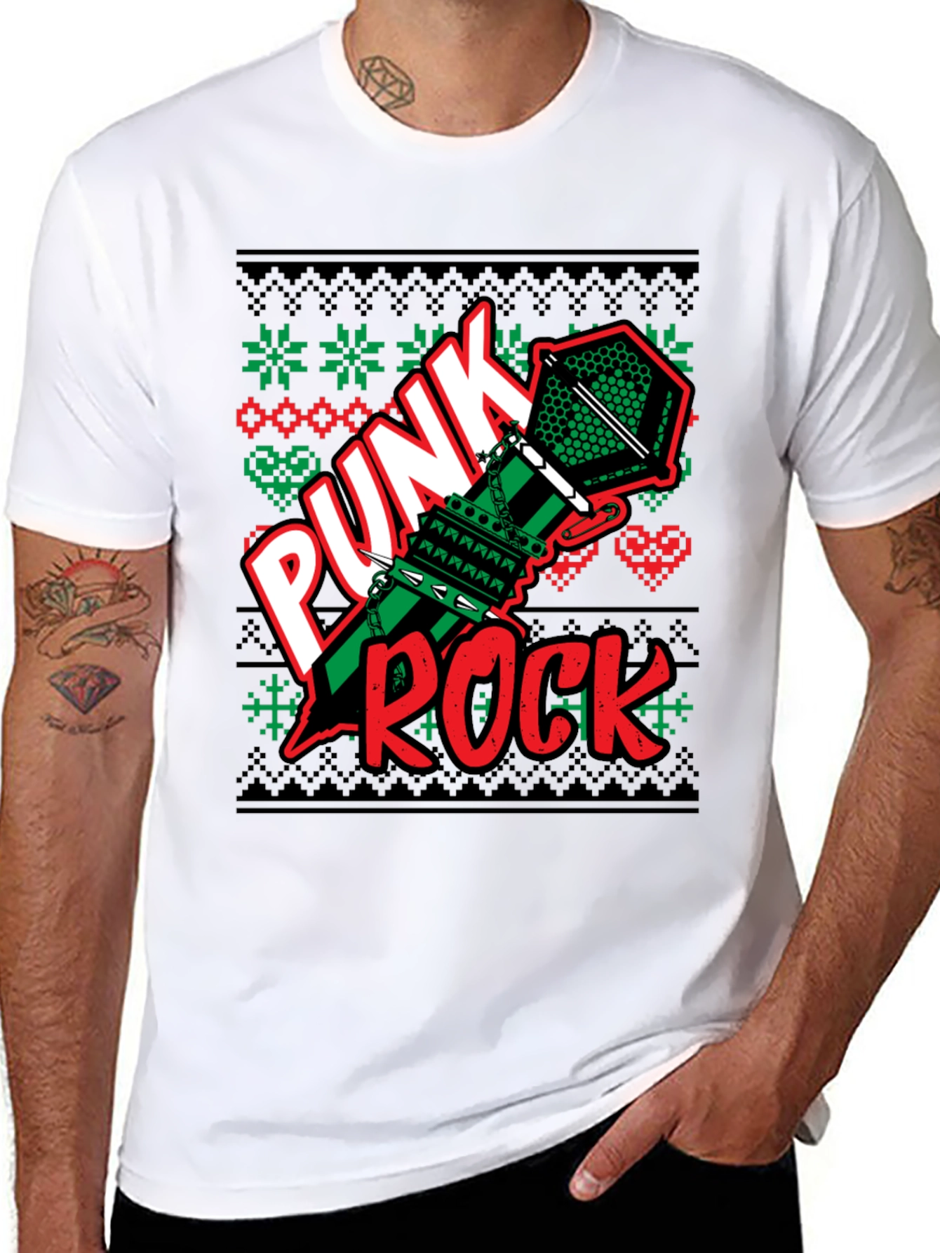 Black Punk Rock Ugly Christmas Sweater T-Shirt view 8
