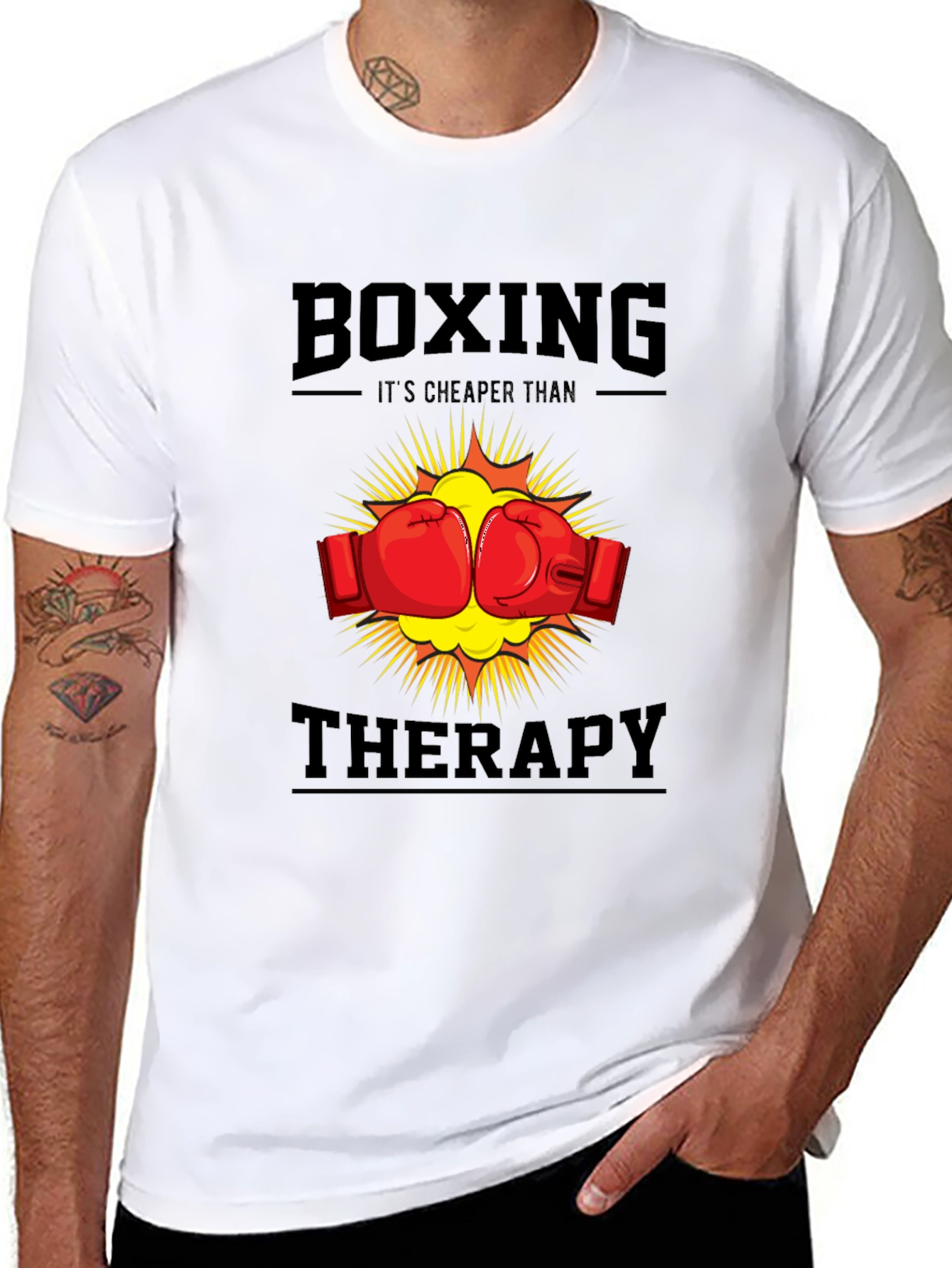 Black Boxing Cheaper Than Therapy T-Shirt view 8