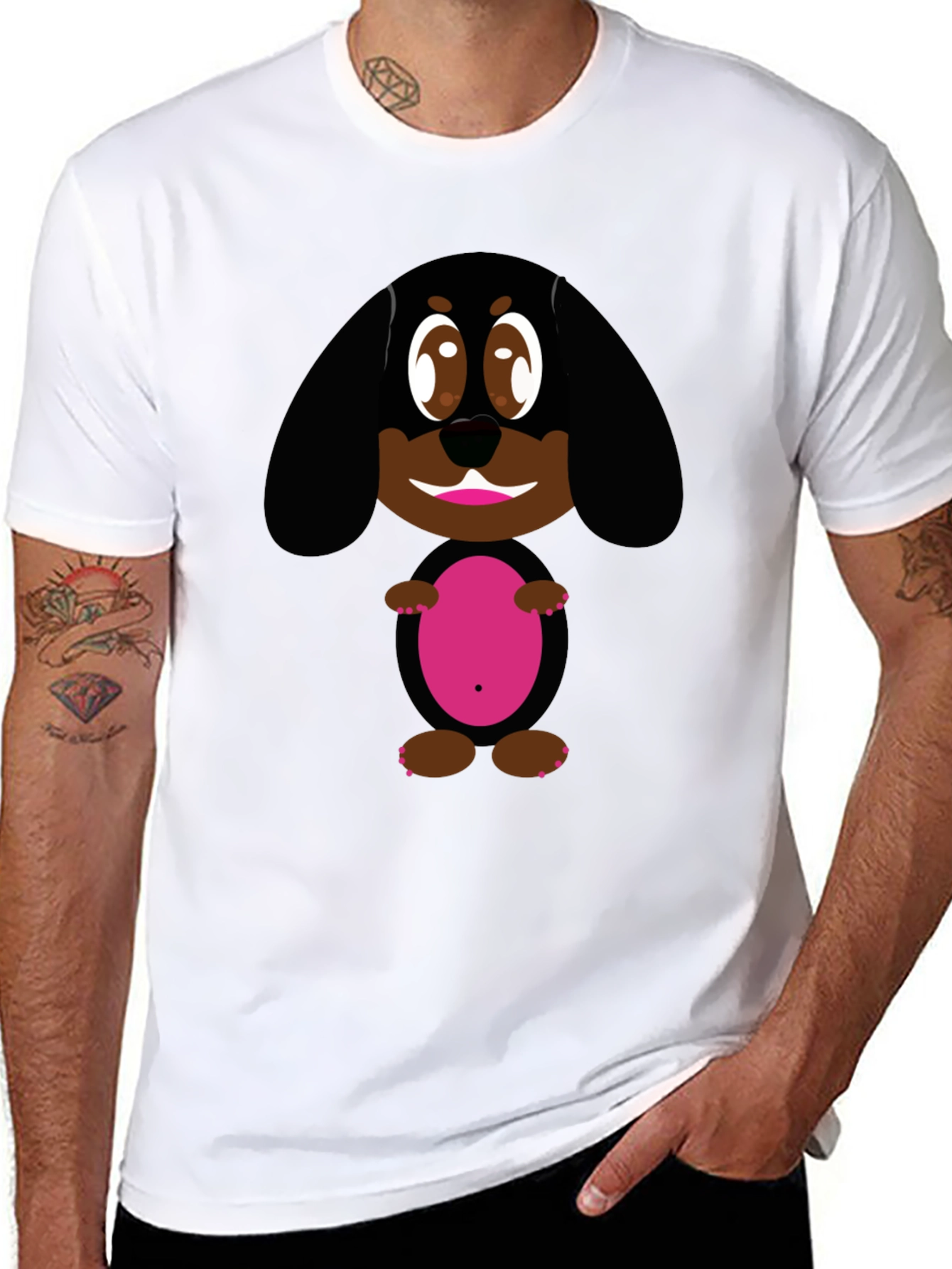 Black Cute Dog Graphic Black T-Shirt view 8