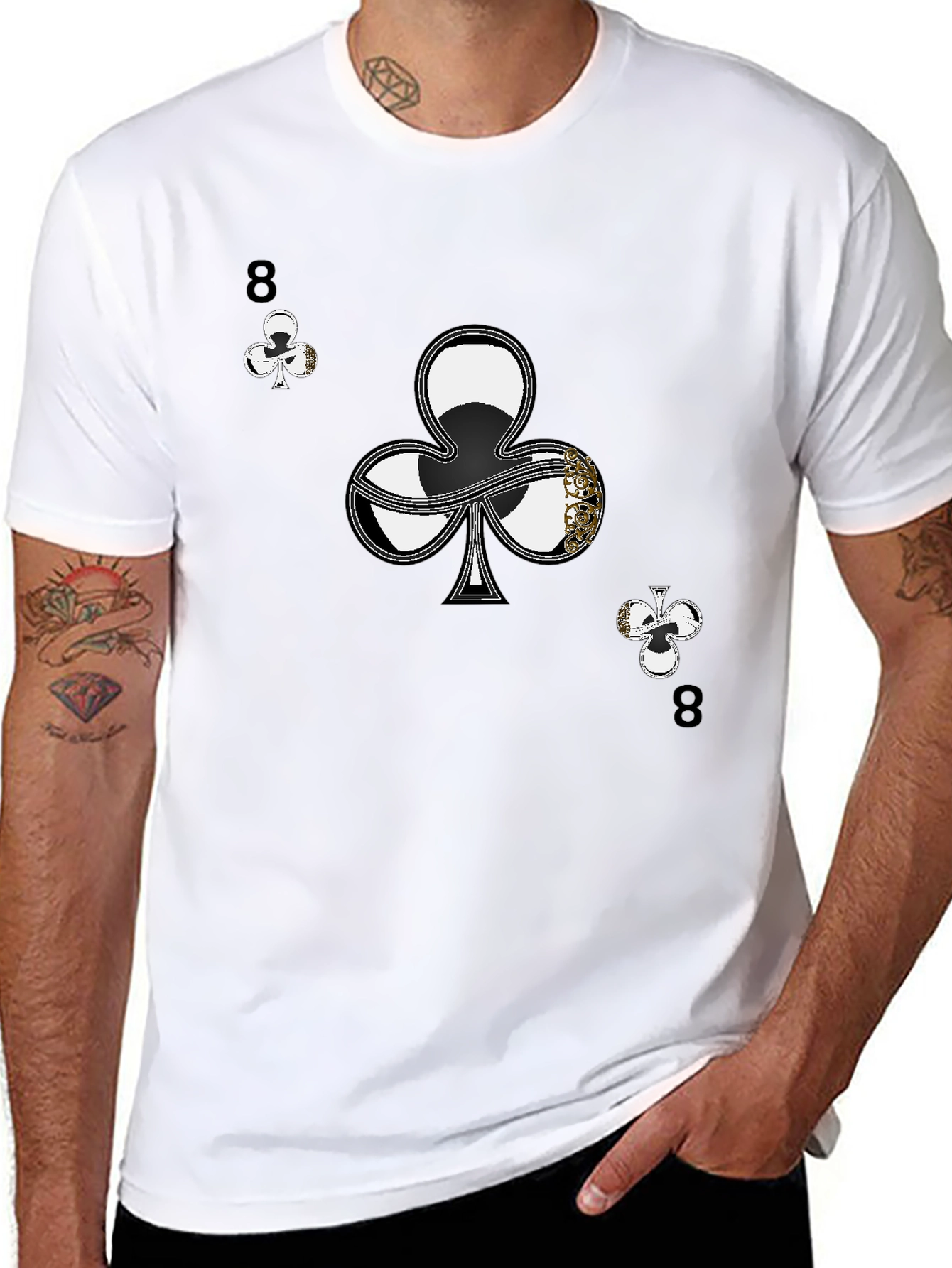 Black Eight of Clubs Graphic Tee - Unique Card Suit Design view 8