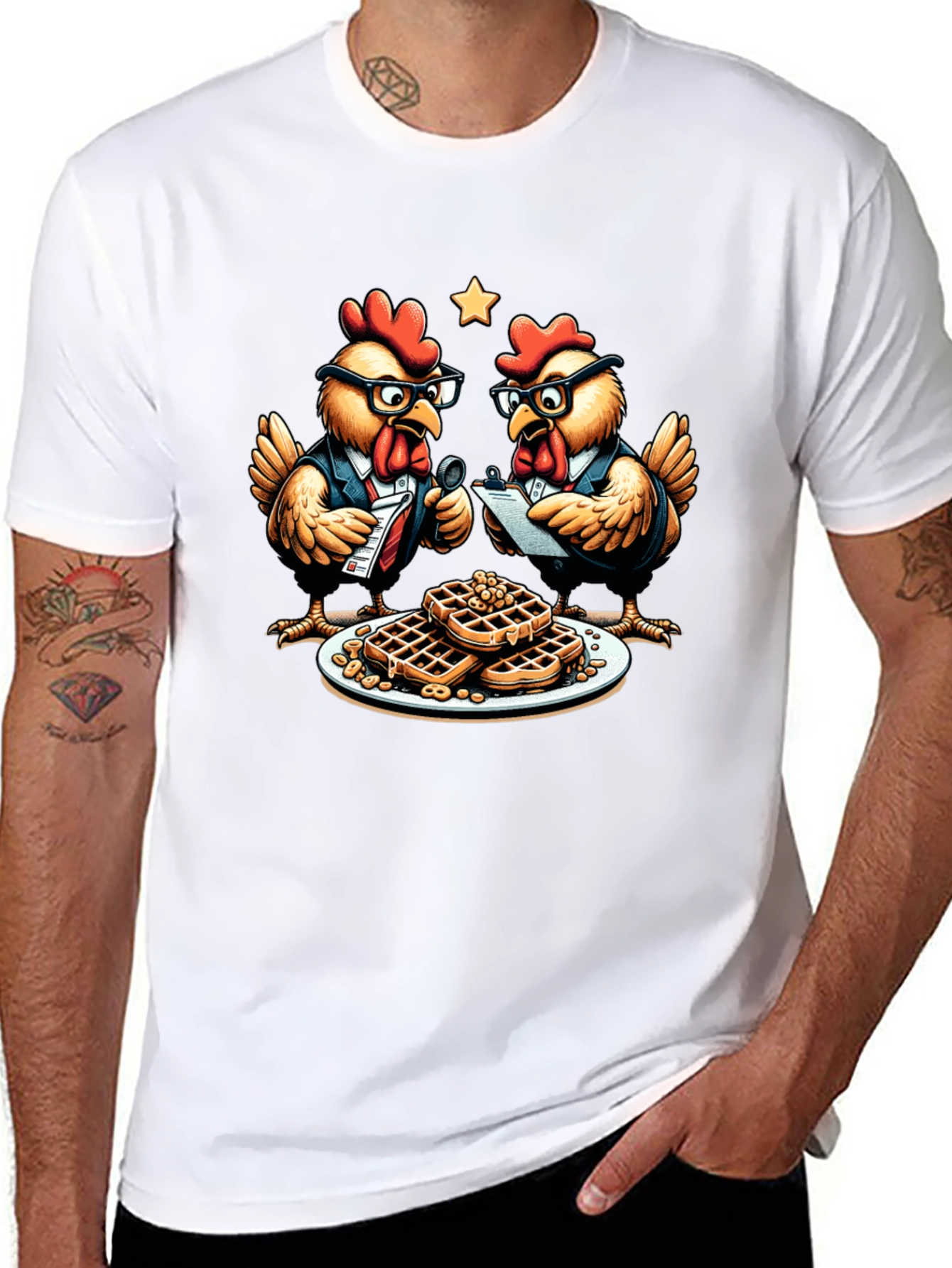 Black Chicken & Waffles T-Shirt - Business Chickens view 8