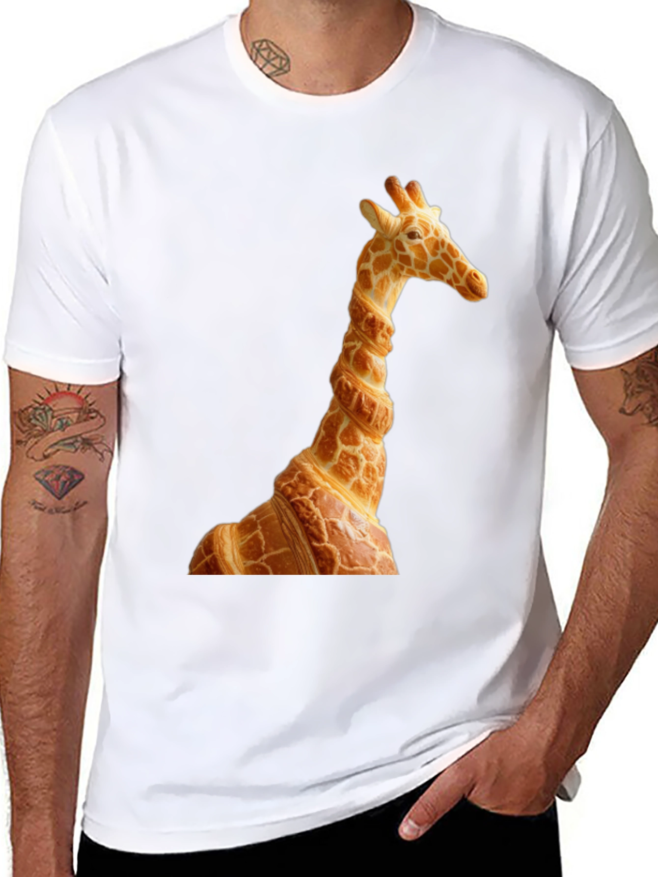 Black Croissant Giraffe Graphic Tee - Novelty Humor view 8